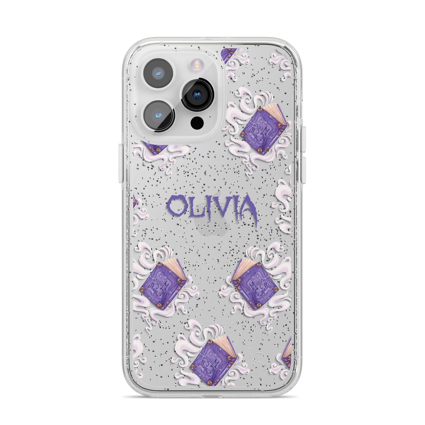 Personalised Halloween Magic Spell iPhone 14 Pro Max Glitter Tough Case Silver