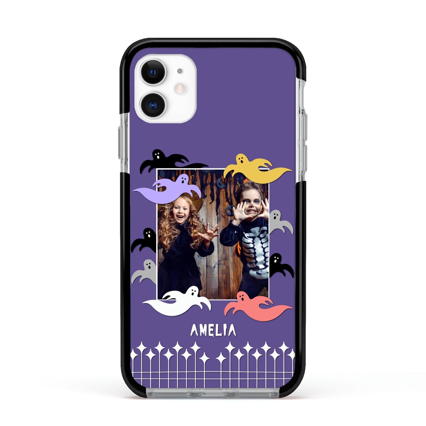Personalised Halloween Photo Upload Apple iPhone 11 in White with Black Impact Case
