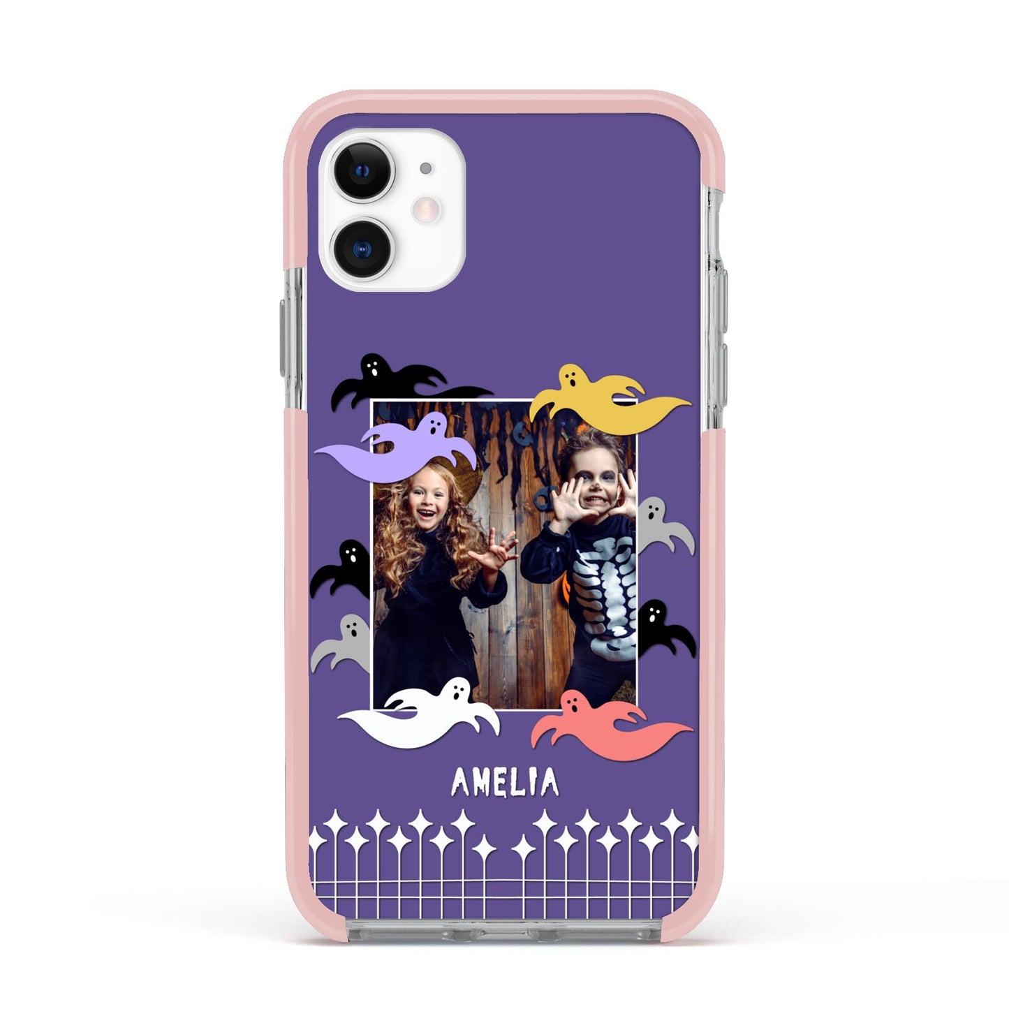 Personalised Halloween Photo Upload Apple iPhone 11 in White with Pink Impact Case