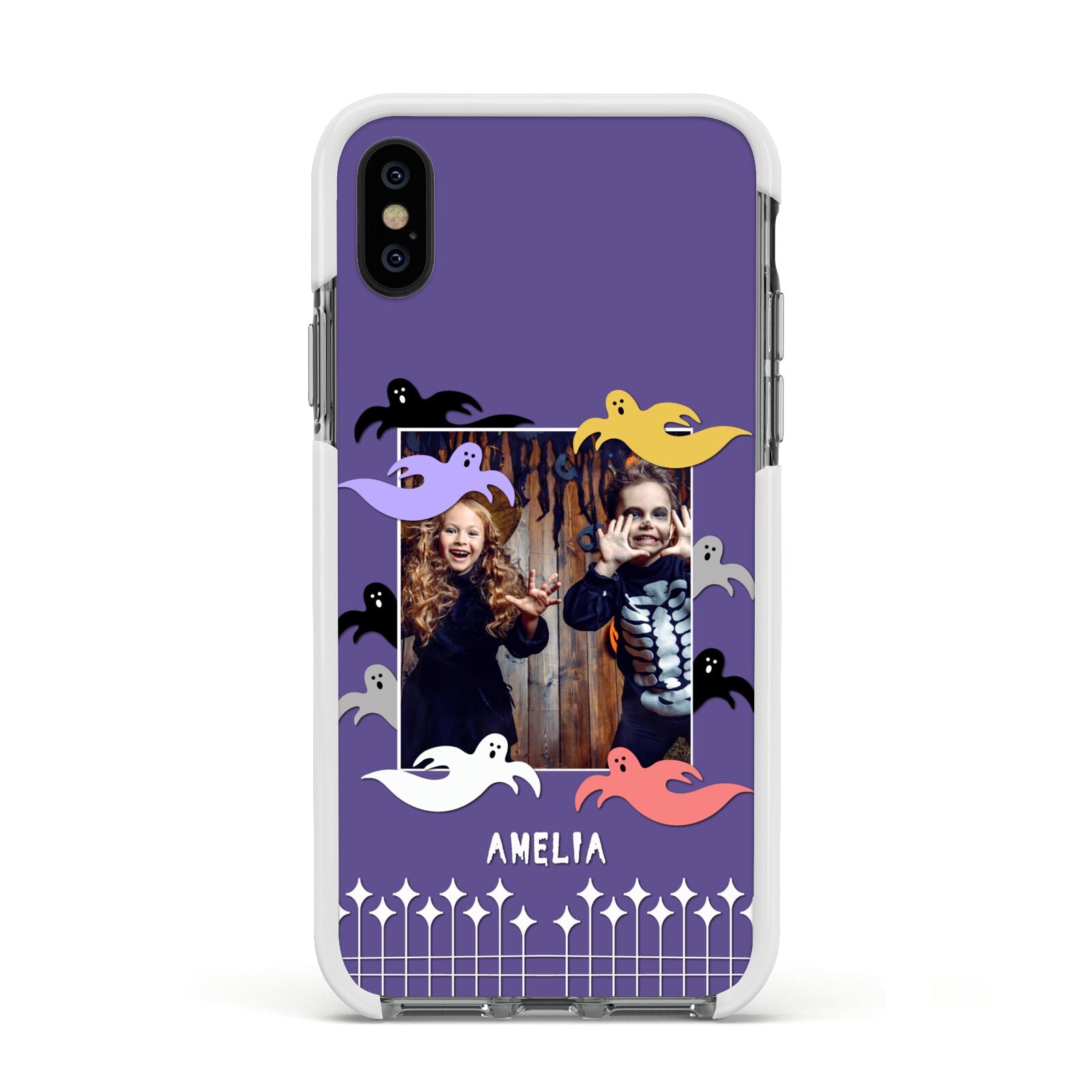 Personalised Halloween Photo Upload Apple iPhone Xs Impact Case White Edge on Black Phone