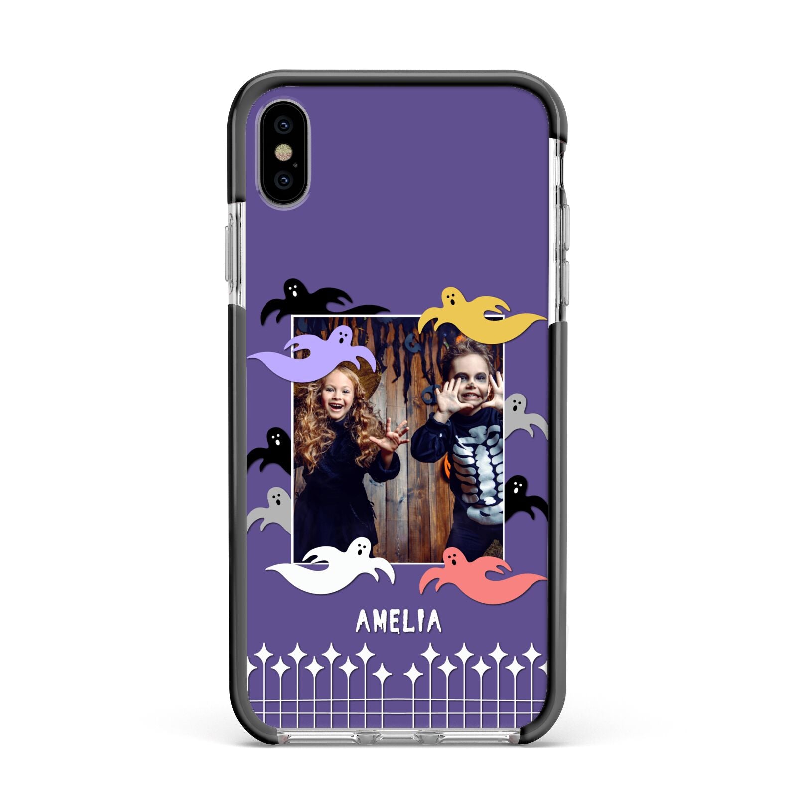 Personalised Halloween Photo Upload Apple iPhone Xs Max Impact Case Black Edge on Silver Phone