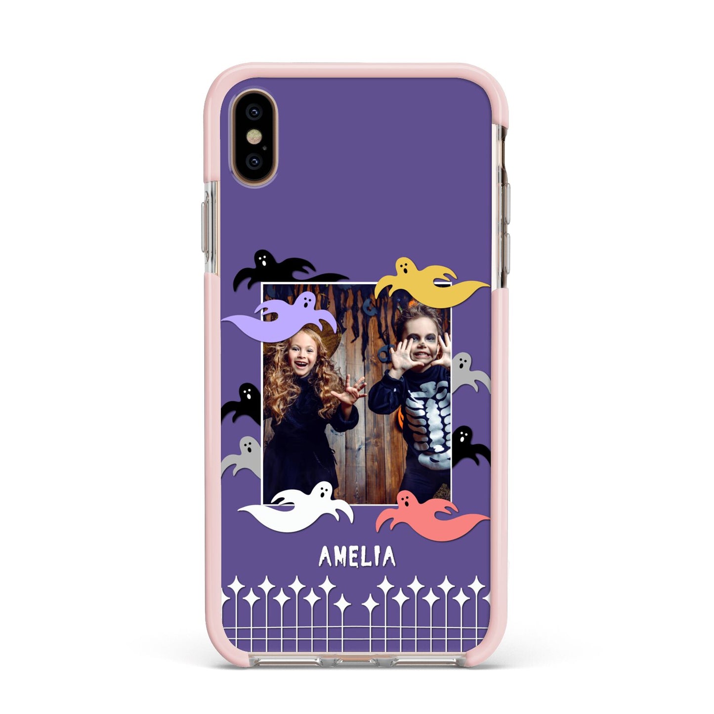 Personalised Halloween Photo Upload Apple iPhone Xs Max Impact Case Pink Edge on Gold Phone