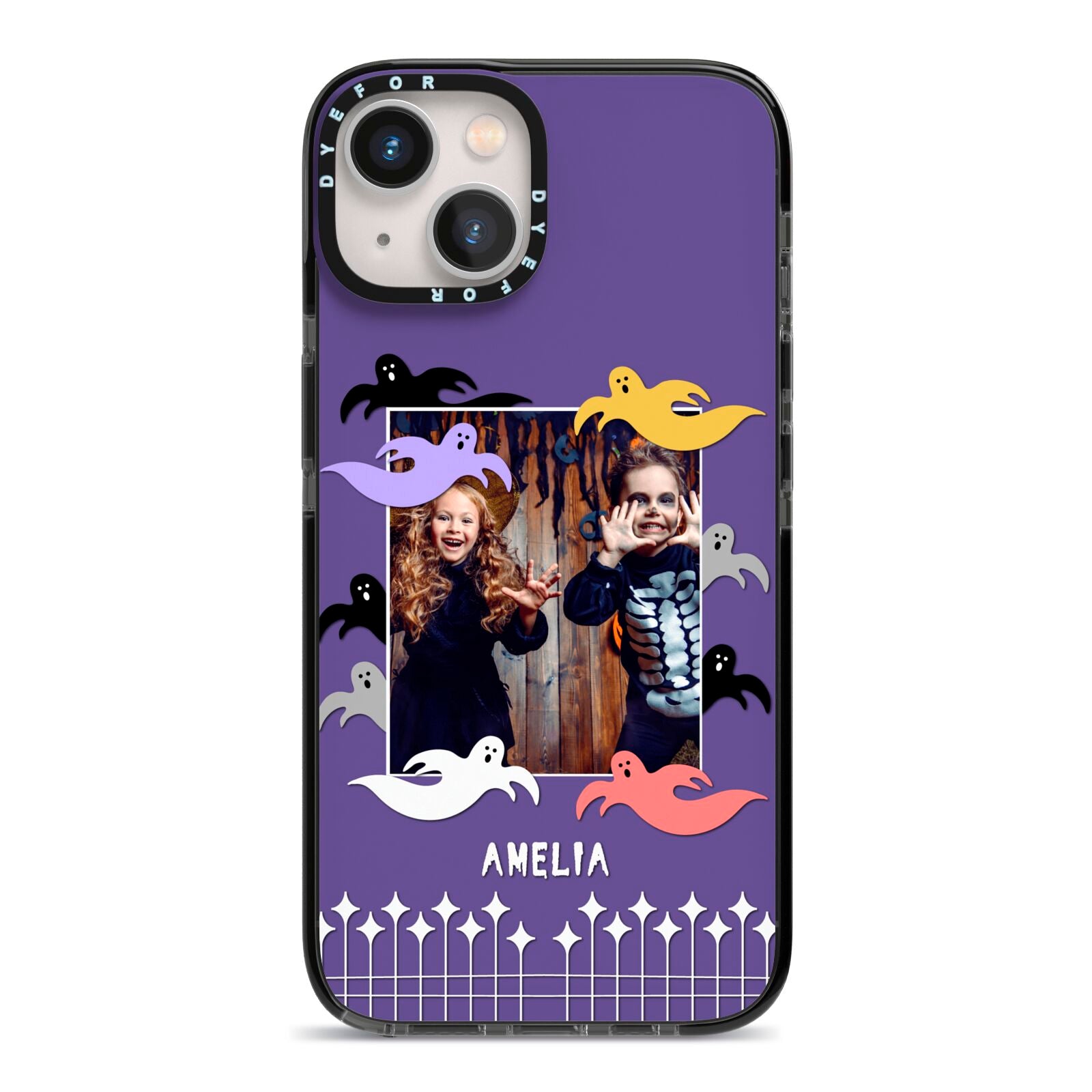 Personalised Halloween Photo Upload iPhone 13 Black Impact Case on Silver phone