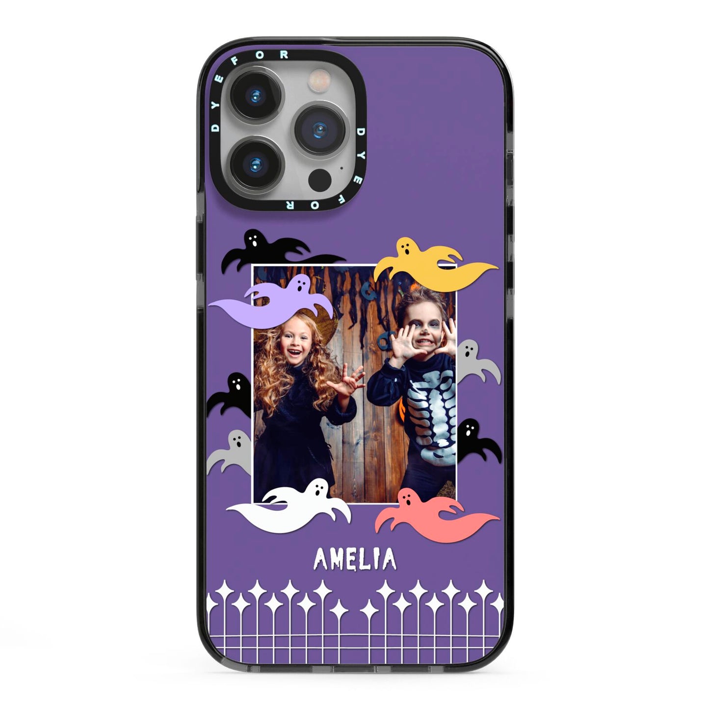 Personalised Halloween Photo Upload iPhone 13 Pro Max Black Impact Case on Silver phone