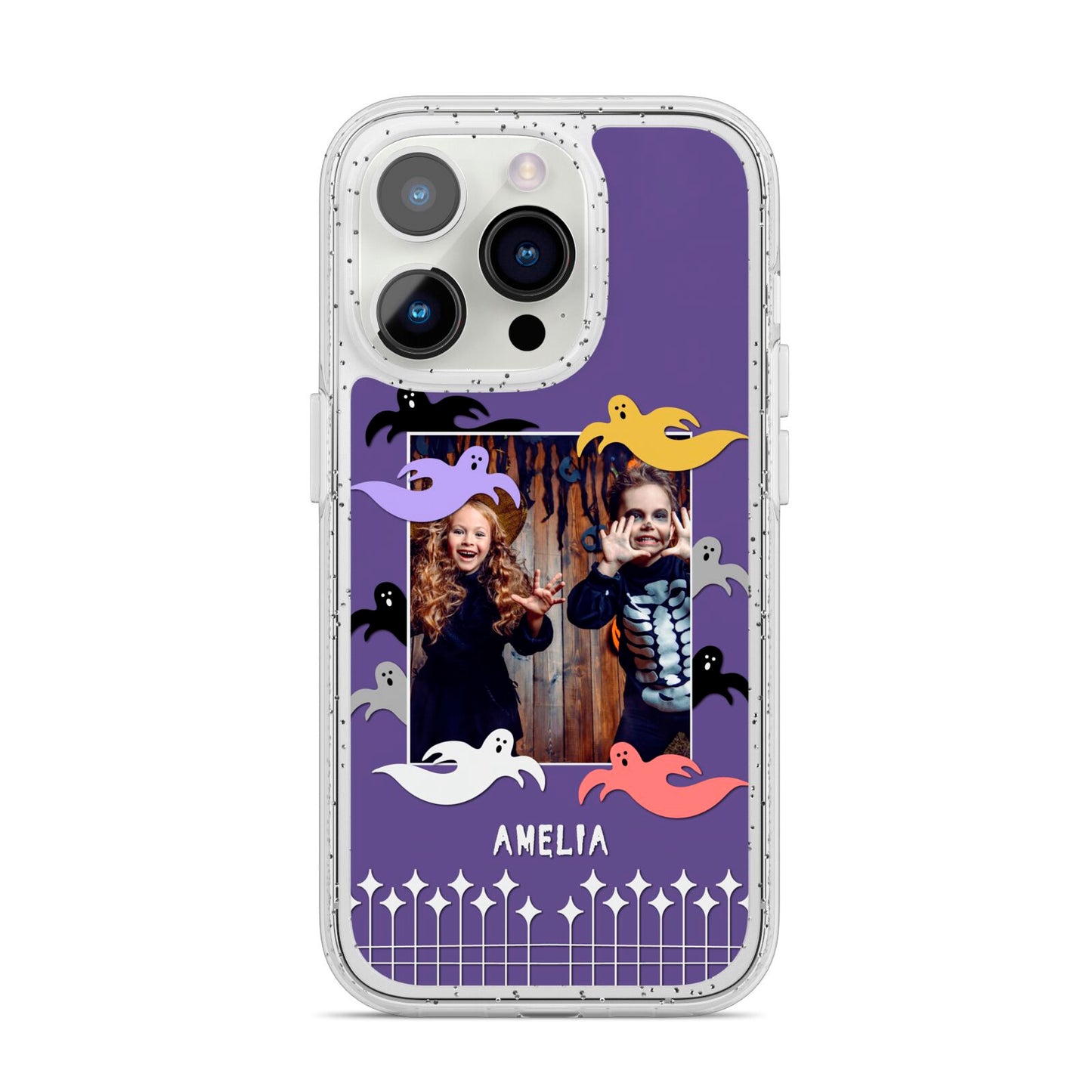 Personalised Halloween Photo Upload iPhone 14 Pro Glitter Tough Case Silver