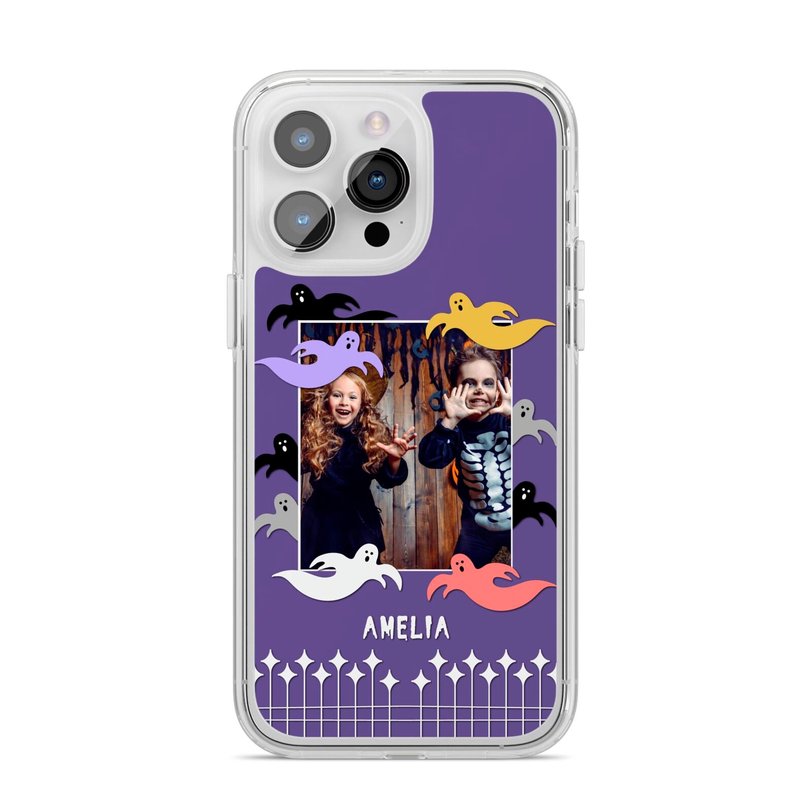 Personalised Halloween Photo Upload iPhone 14 Pro Max Clear Tough Case Silver