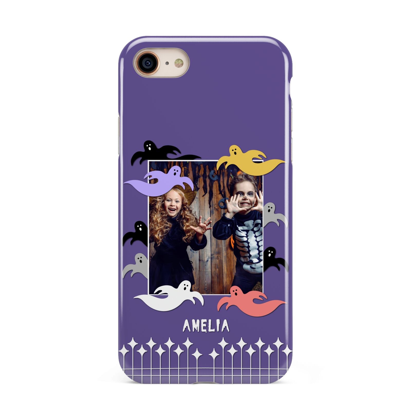 Personalised Halloween Photo Upload iPhone 8 3D Tough Case on Gold Phone
