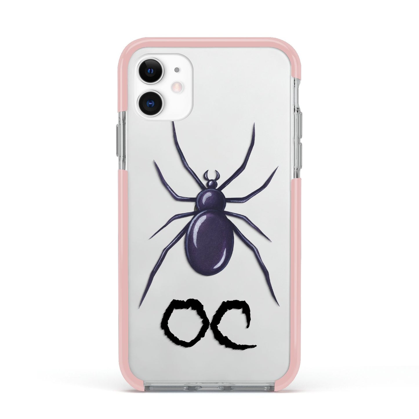 Personalised Halloween Spider Apple iPhone 11 in White with Pink Impact Case
