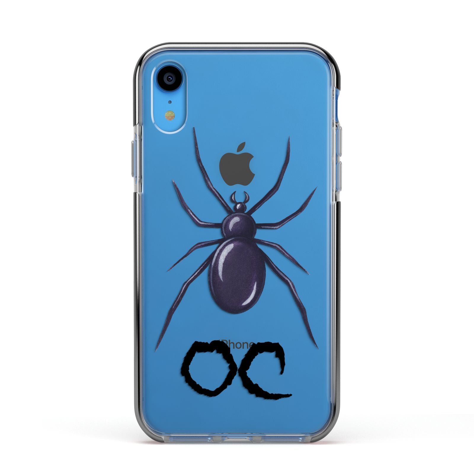 Personalised Halloween Spider Apple iPhone XR Impact Case Black Edge on Blue Phone