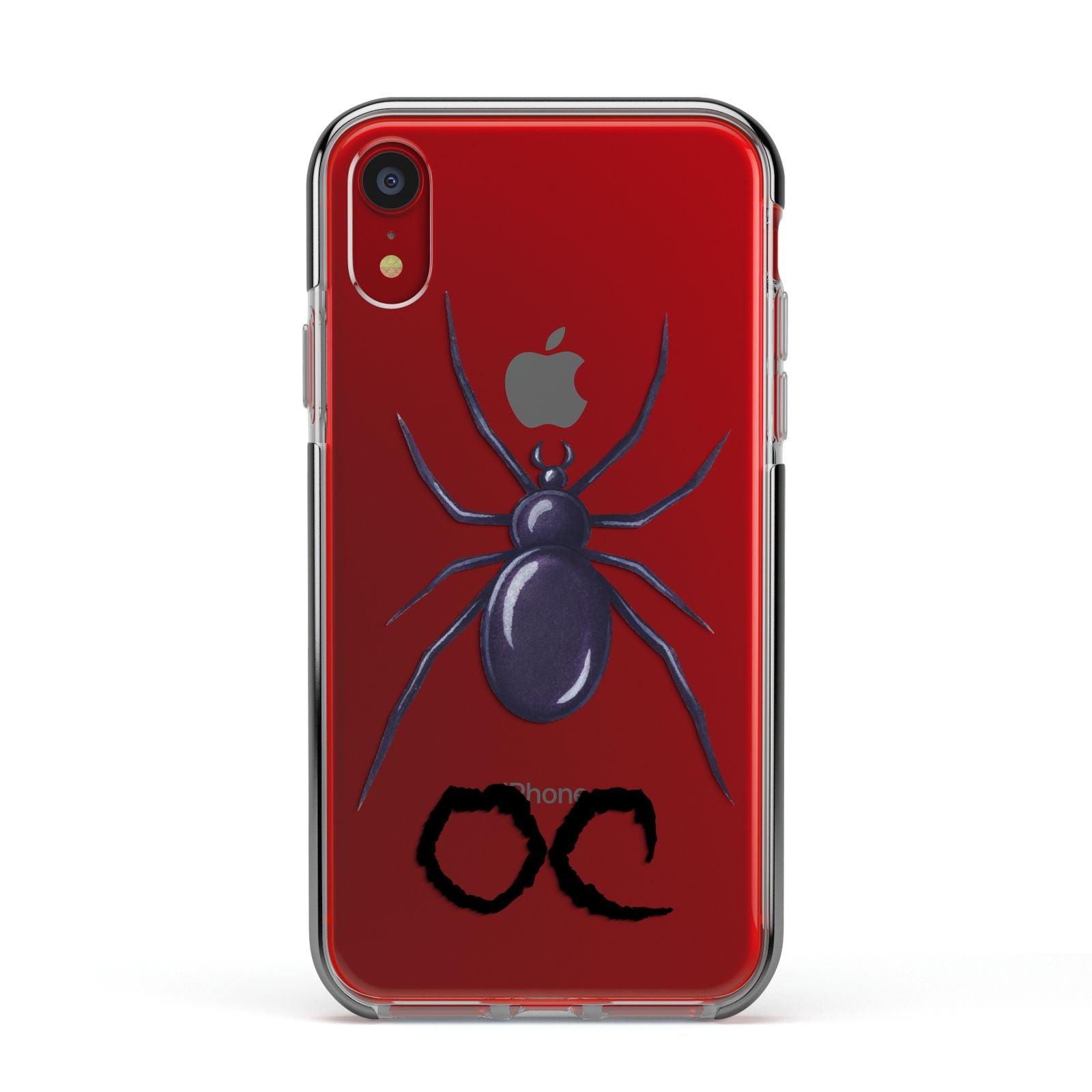 Personalised Halloween Spider Apple iPhone XR Impact Case Black Edge on Red Phone