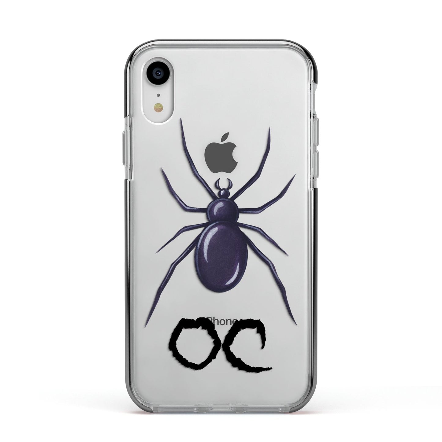 Personalised Halloween Spider Apple iPhone XR Impact Case Black Edge on Silver Phone