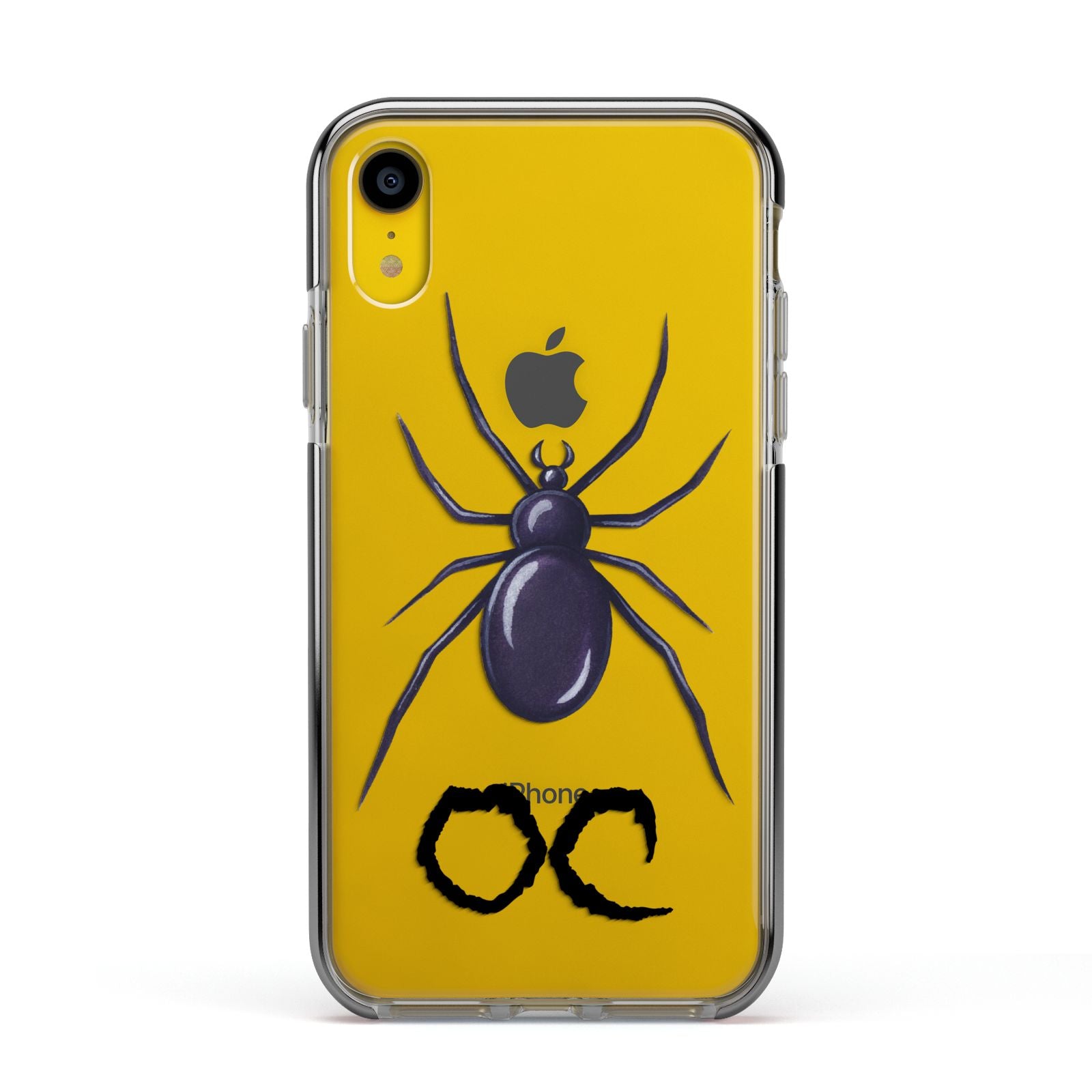 Personalised Halloween Spider Apple iPhone XR Impact Case Black Edge on Yellow Phone