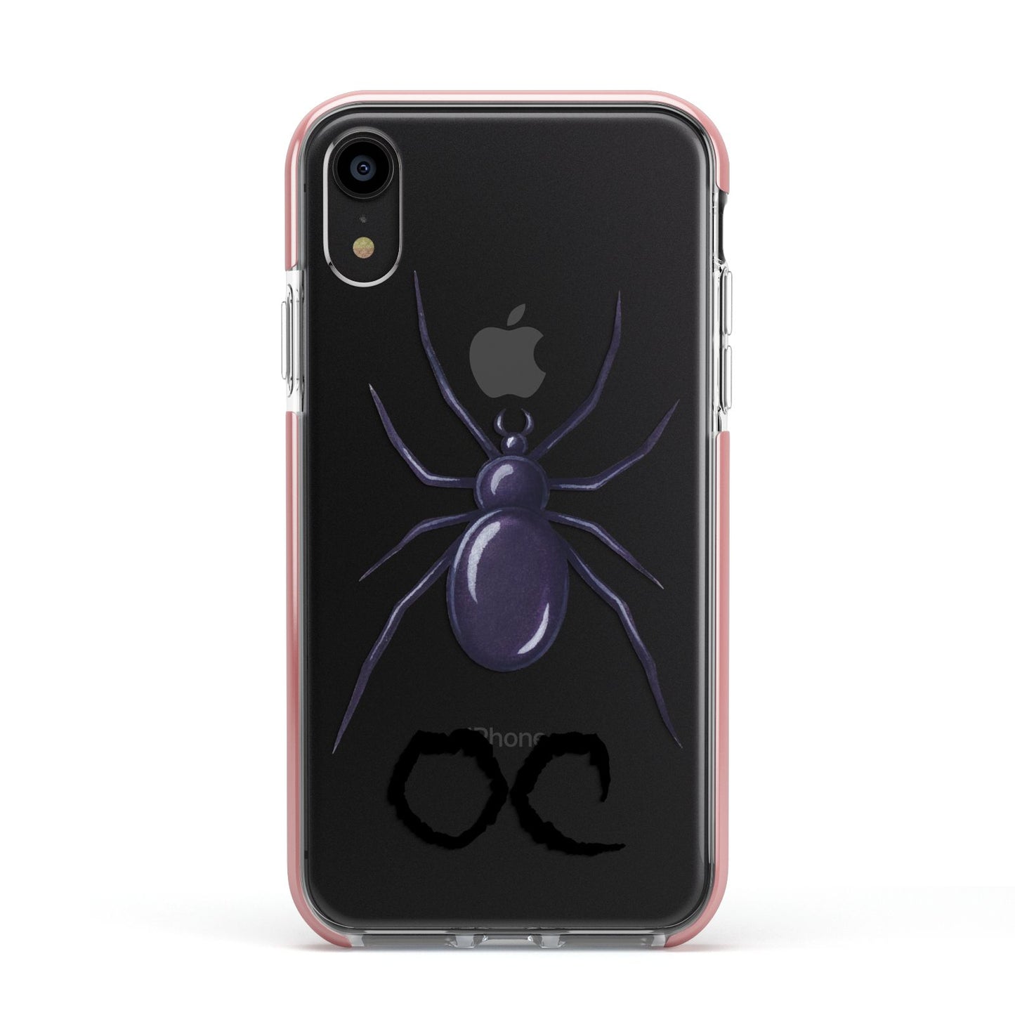 Personalised Halloween Spider Apple iPhone XR Impact Case Pink Edge on Black Phone