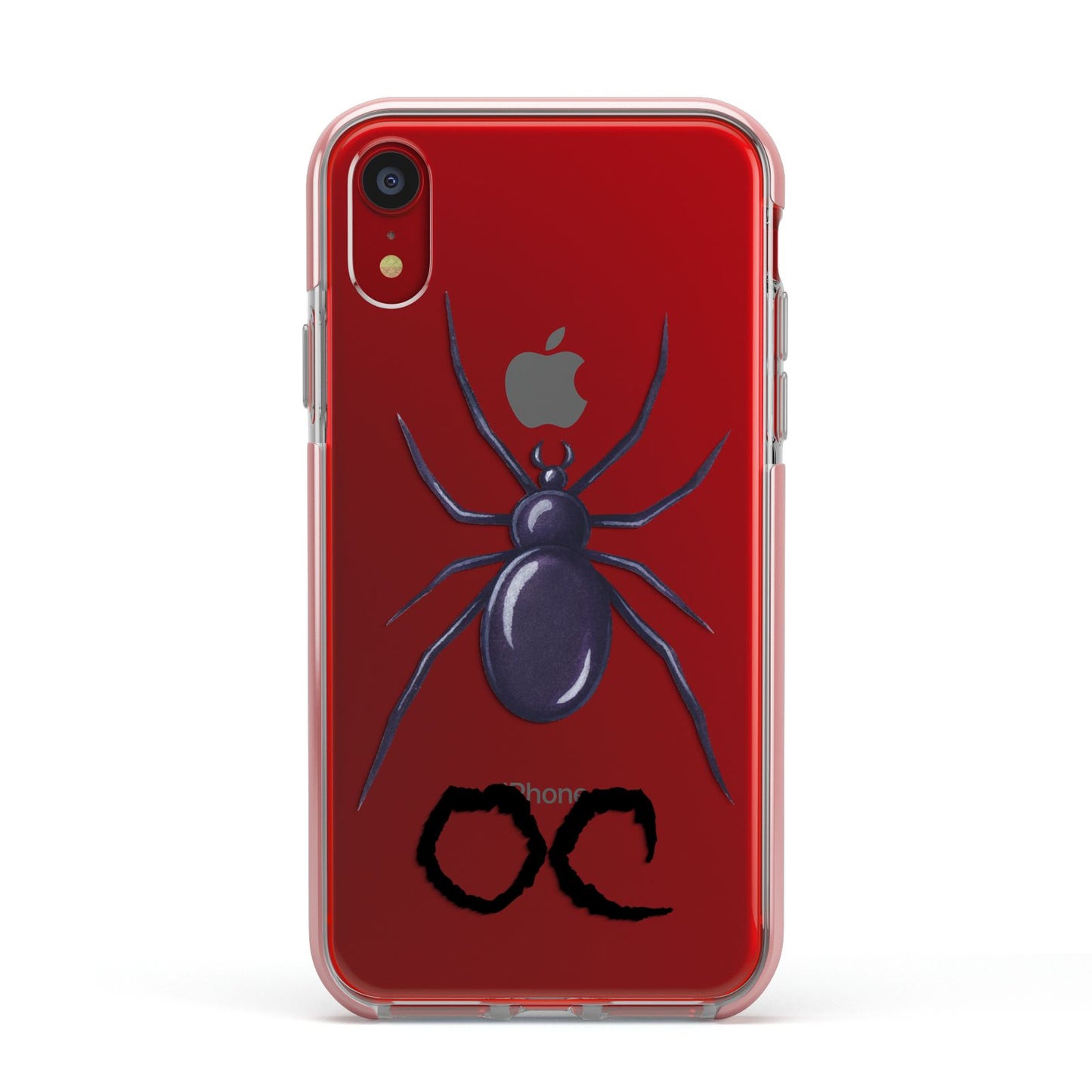 Personalised Halloween Spider Apple iPhone XR Impact Case Pink Edge on Red Phone