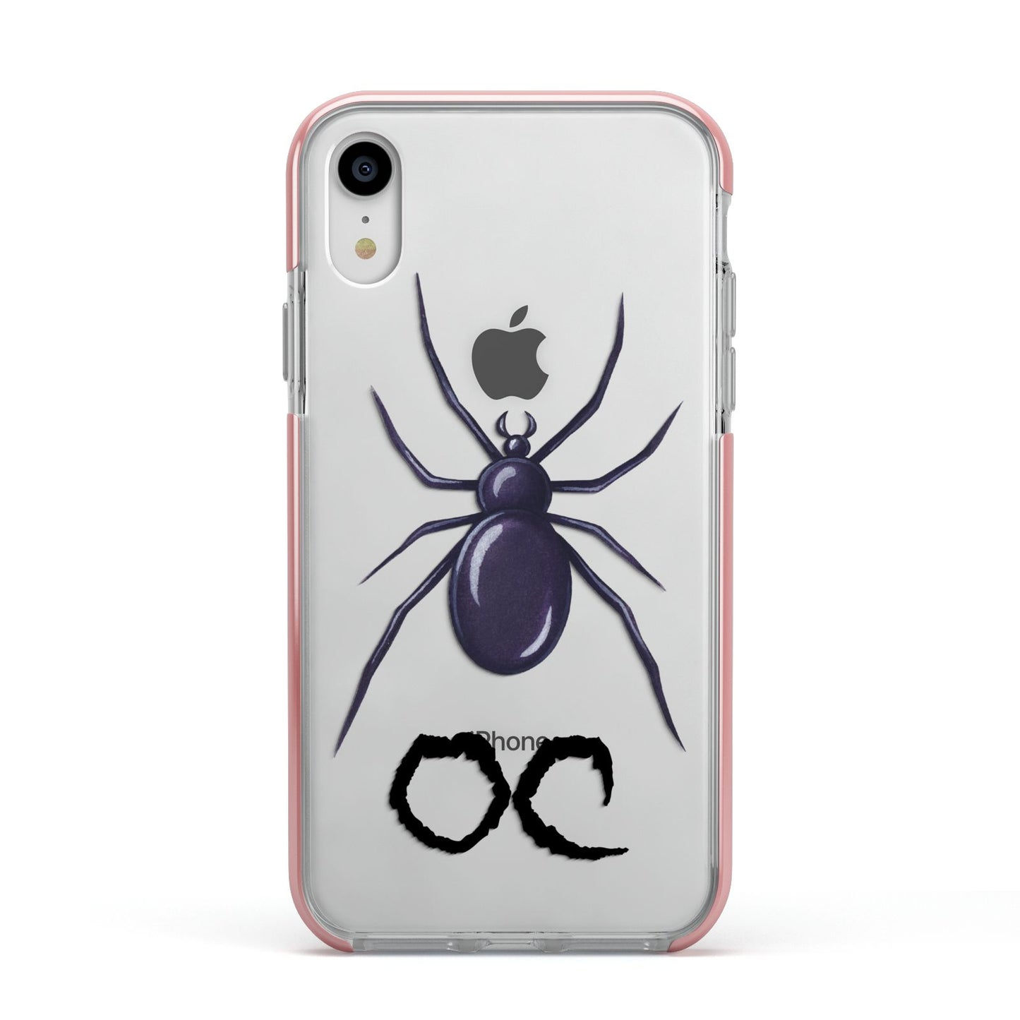 Personalised Halloween Spider Apple iPhone XR Impact Case Pink Edge on Silver Phone