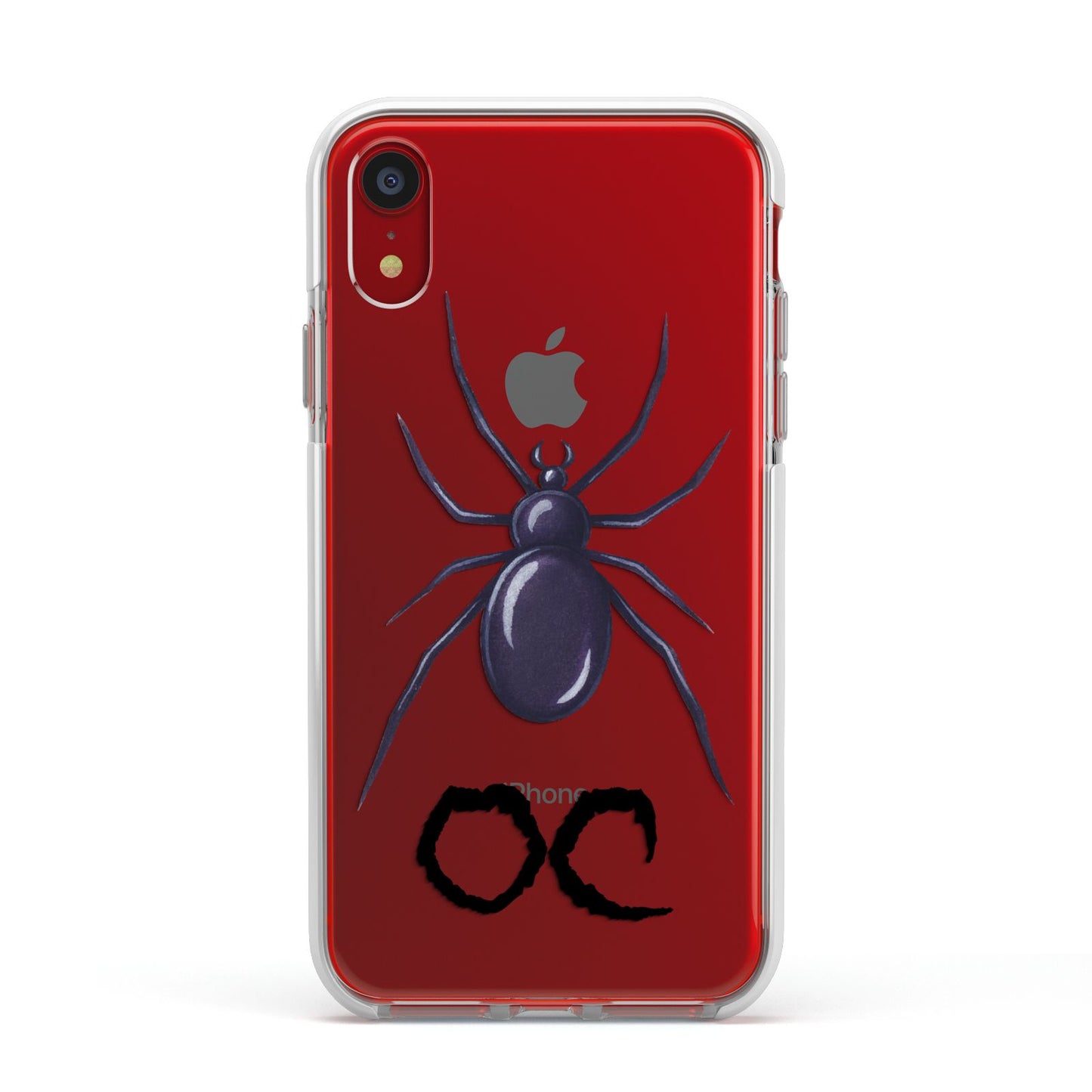 Personalised Halloween Spider Apple iPhone XR Impact Case White Edge on Red Phone