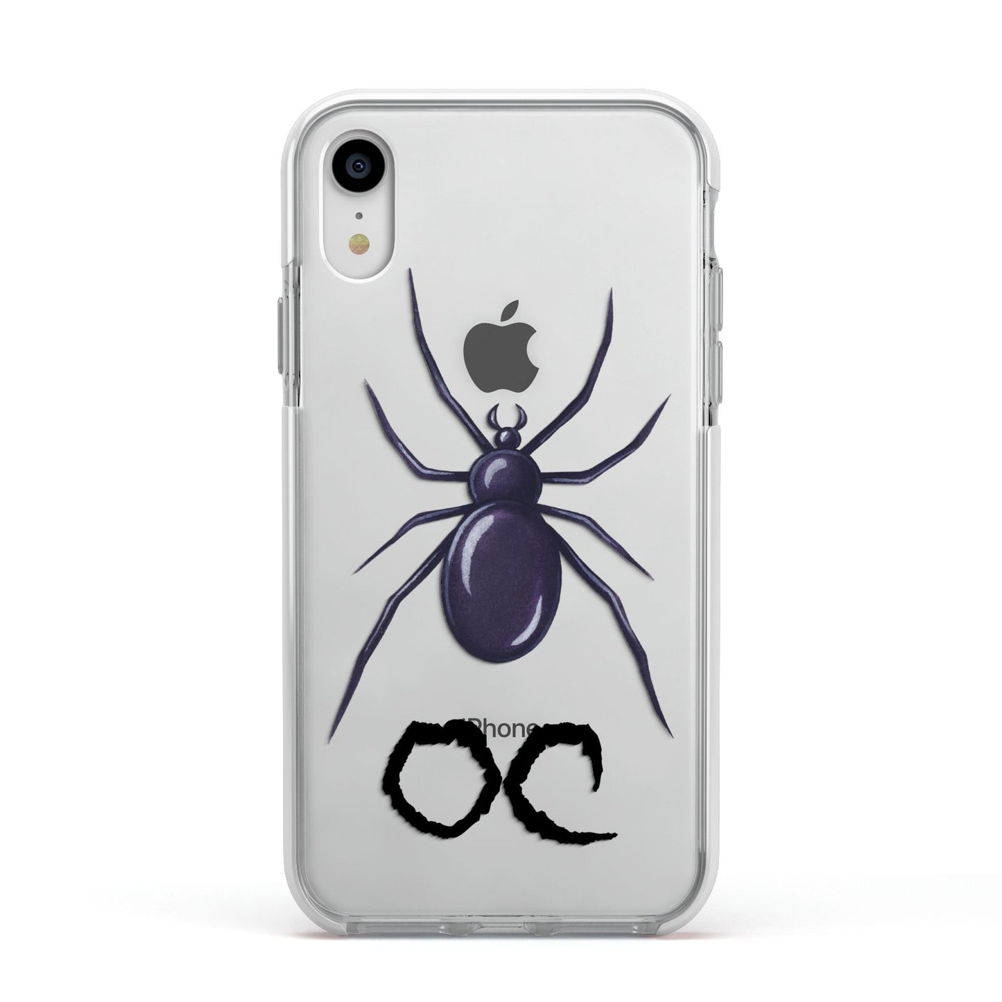 Personalised Halloween Spider Apple iPhone XR Impact Case White Edge on Silver Phone