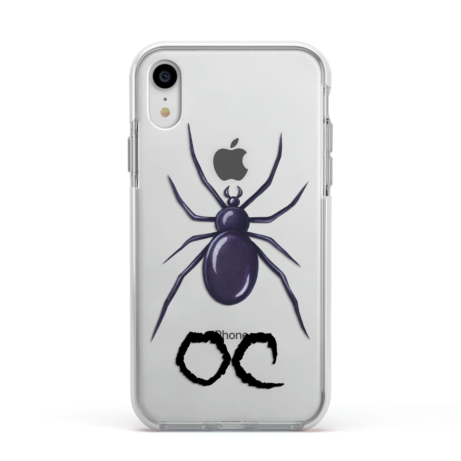 Personalised Halloween Spider Apple iPhone XR Impact Case White Edge on Silver Phone