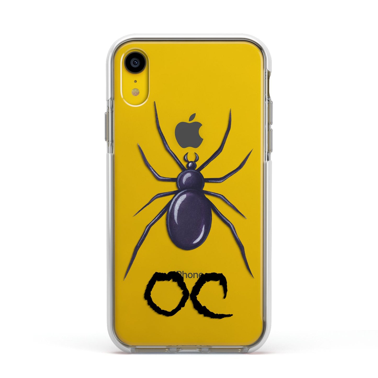 Personalised Halloween Spider Apple iPhone XR Impact Case White Edge on Yellow Phone