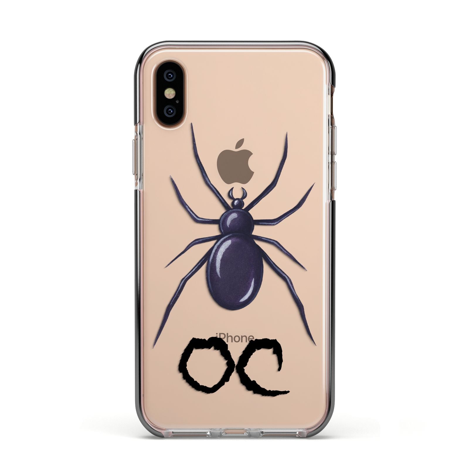 Personalised Halloween Spider Apple iPhone Xs Impact Case Black Edge on Gold Phone