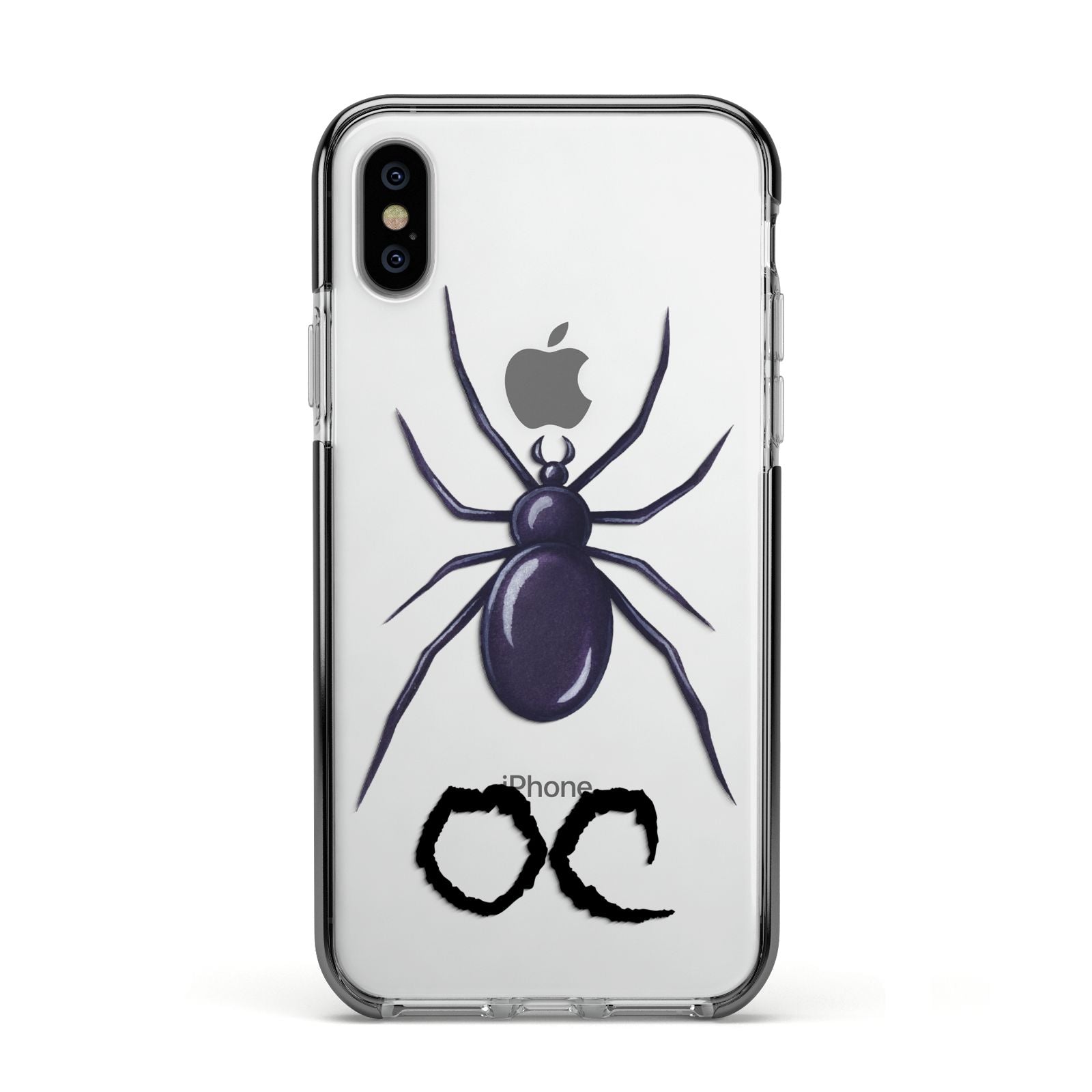 Personalised Halloween Spider Apple iPhone Xs Impact Case Black Edge on Silver Phone