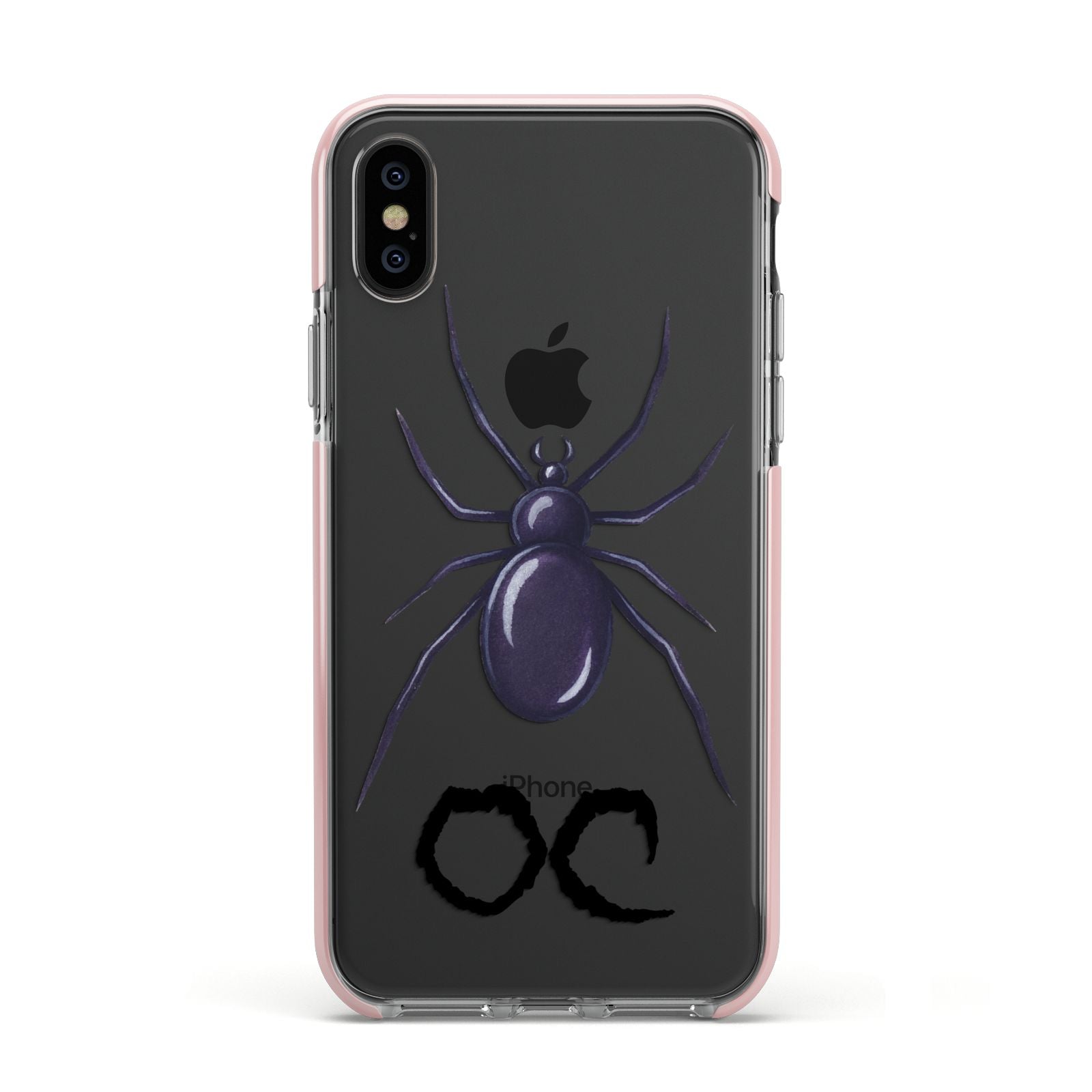 Personalised Halloween Spider Apple iPhone Xs Impact Case Pink Edge on Black Phone