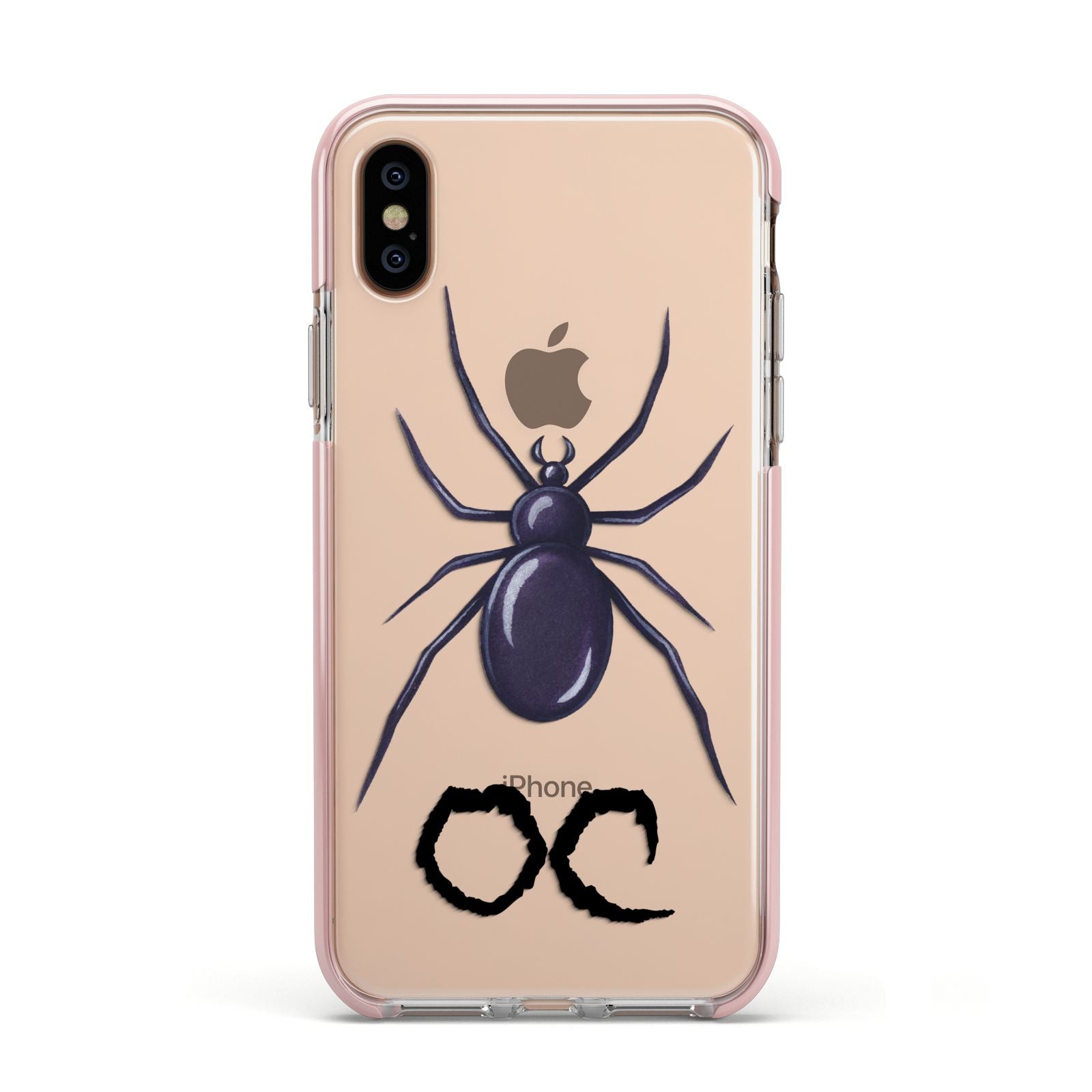 Personalised Halloween Spider Apple iPhone Xs Impact Case Pink Edge on Gold Phone