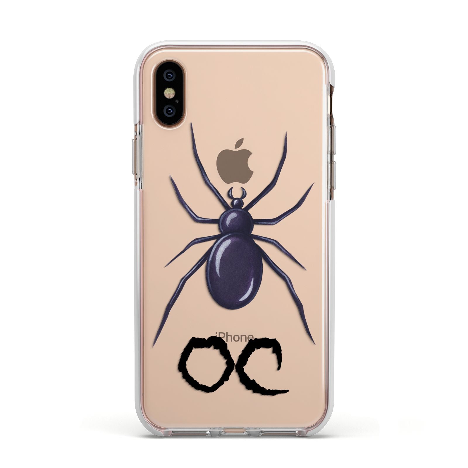 Personalised Halloween Spider Apple iPhone Xs Impact Case White Edge on Gold Phone