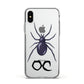 Personalised Halloween Spider Apple iPhone Xs Impact Case White Edge on Silver Phone