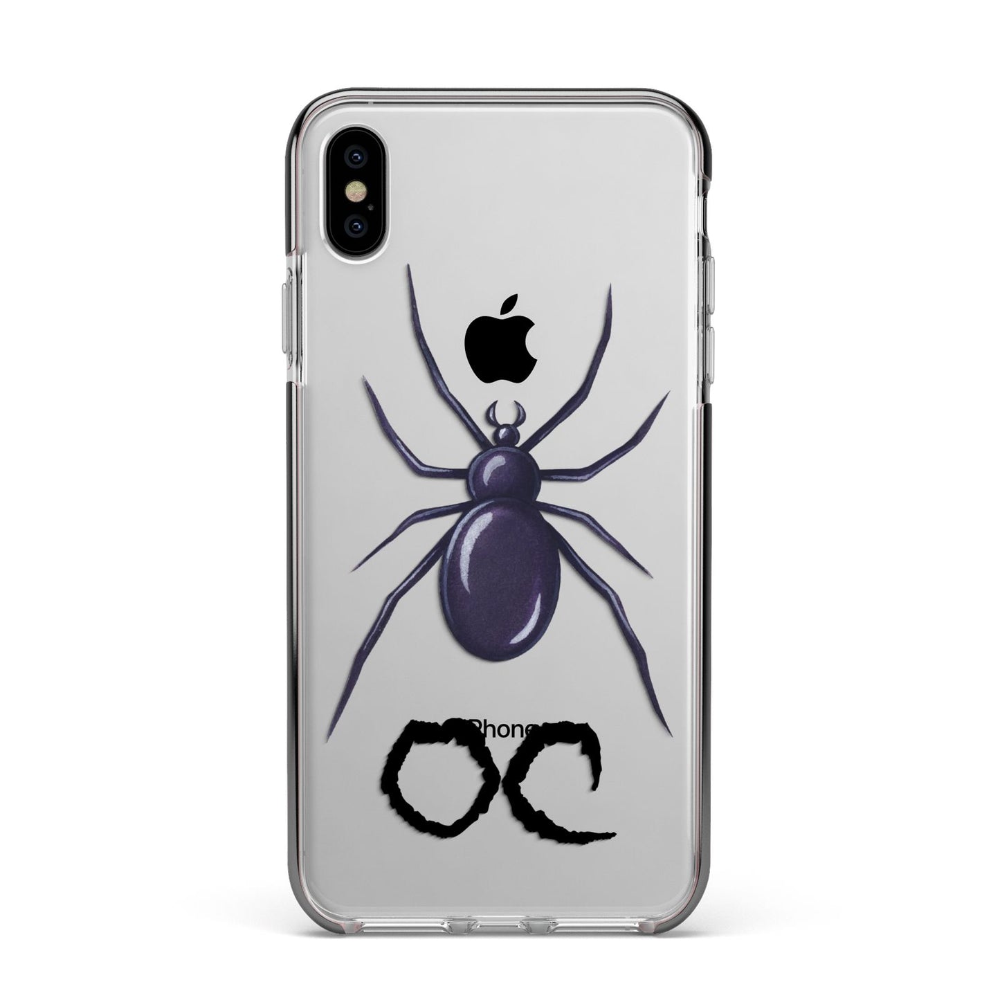 Personalised Halloween Spider Apple iPhone Xs Max Impact Case Black Edge on Silver Phone