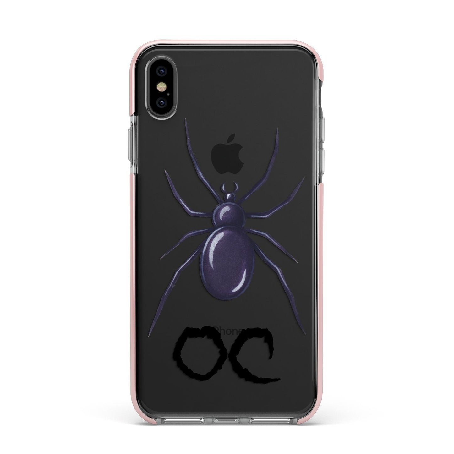 Personalised Halloween Spider Apple iPhone Xs Max Impact Case Pink Edge on Black Phone