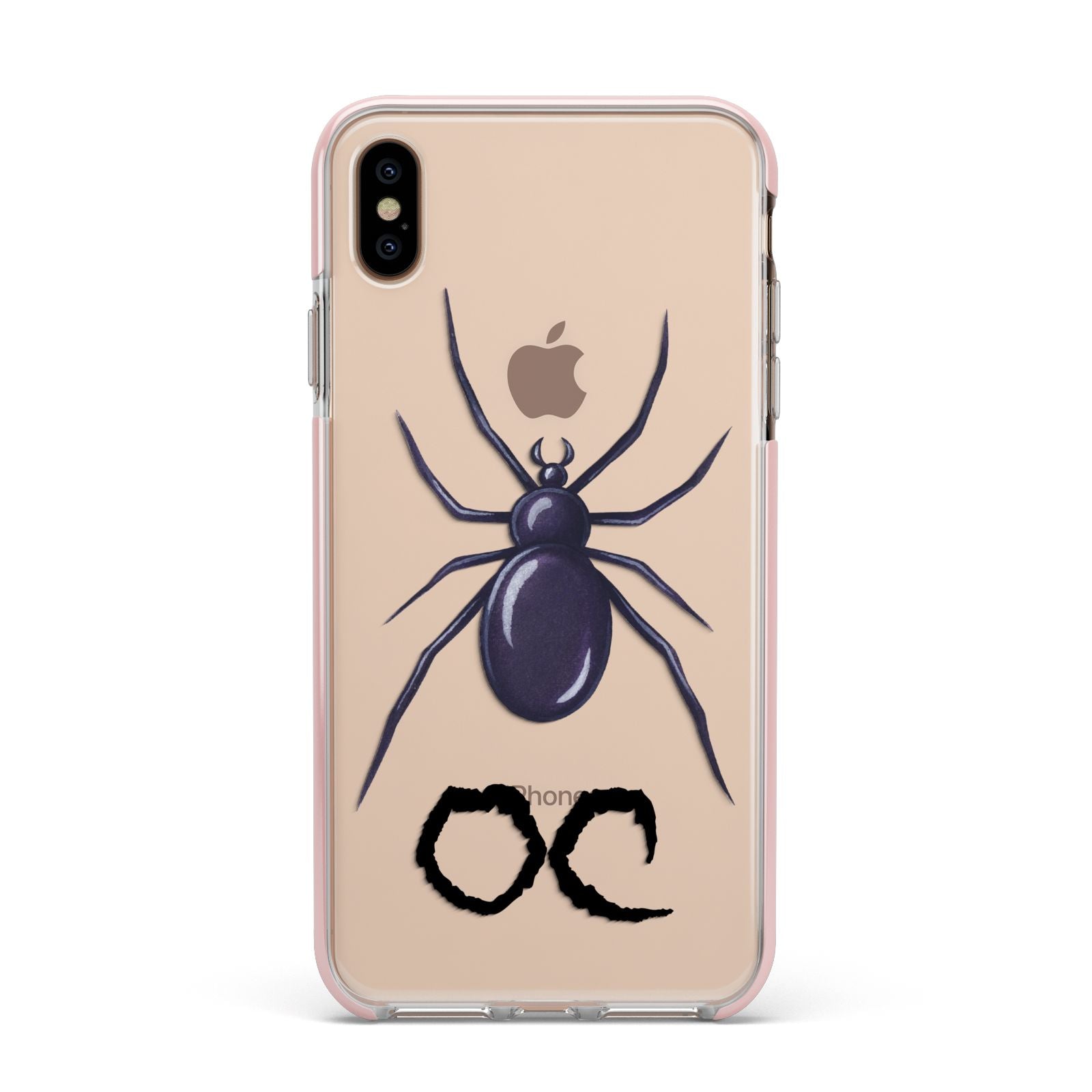 Personalised Halloween Spider Apple iPhone Xs Max Impact Case Pink Edge on Gold Phone