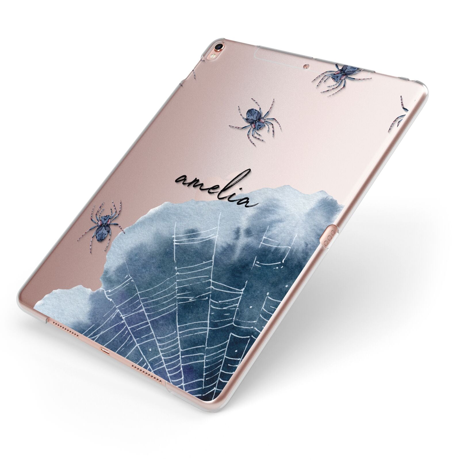 Personalised Halloween Spider Web Apple iPad Case on Rose Gold iPad Side View