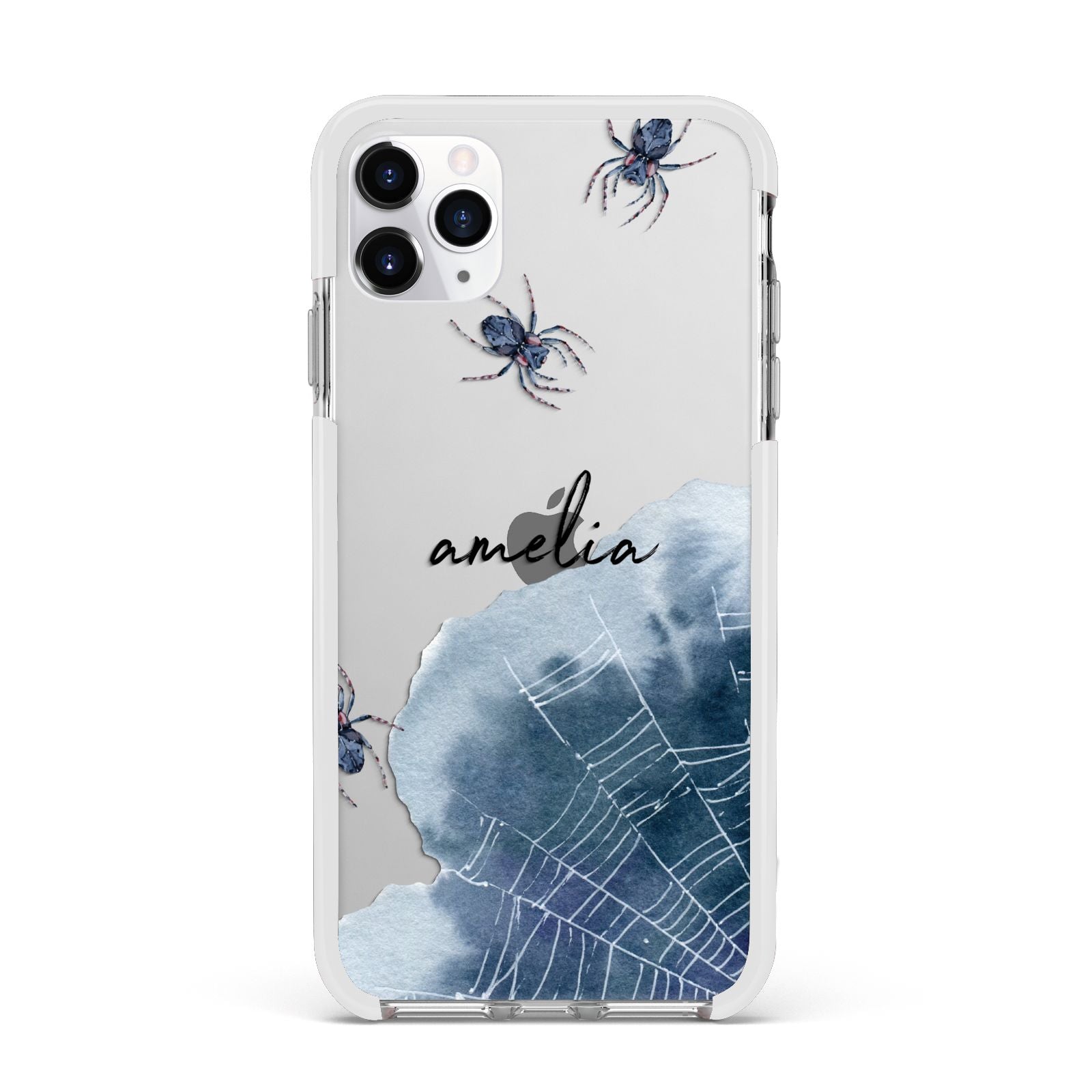 Personalised Halloween Spider Web Apple iPhone 11 Pro Max in Silver with White Impact Case