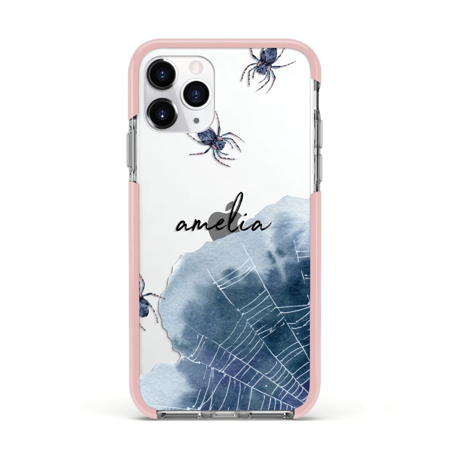 Personalised Halloween Spider Web Apple iPhone 11 Pro in Silver with Pink Impact Case