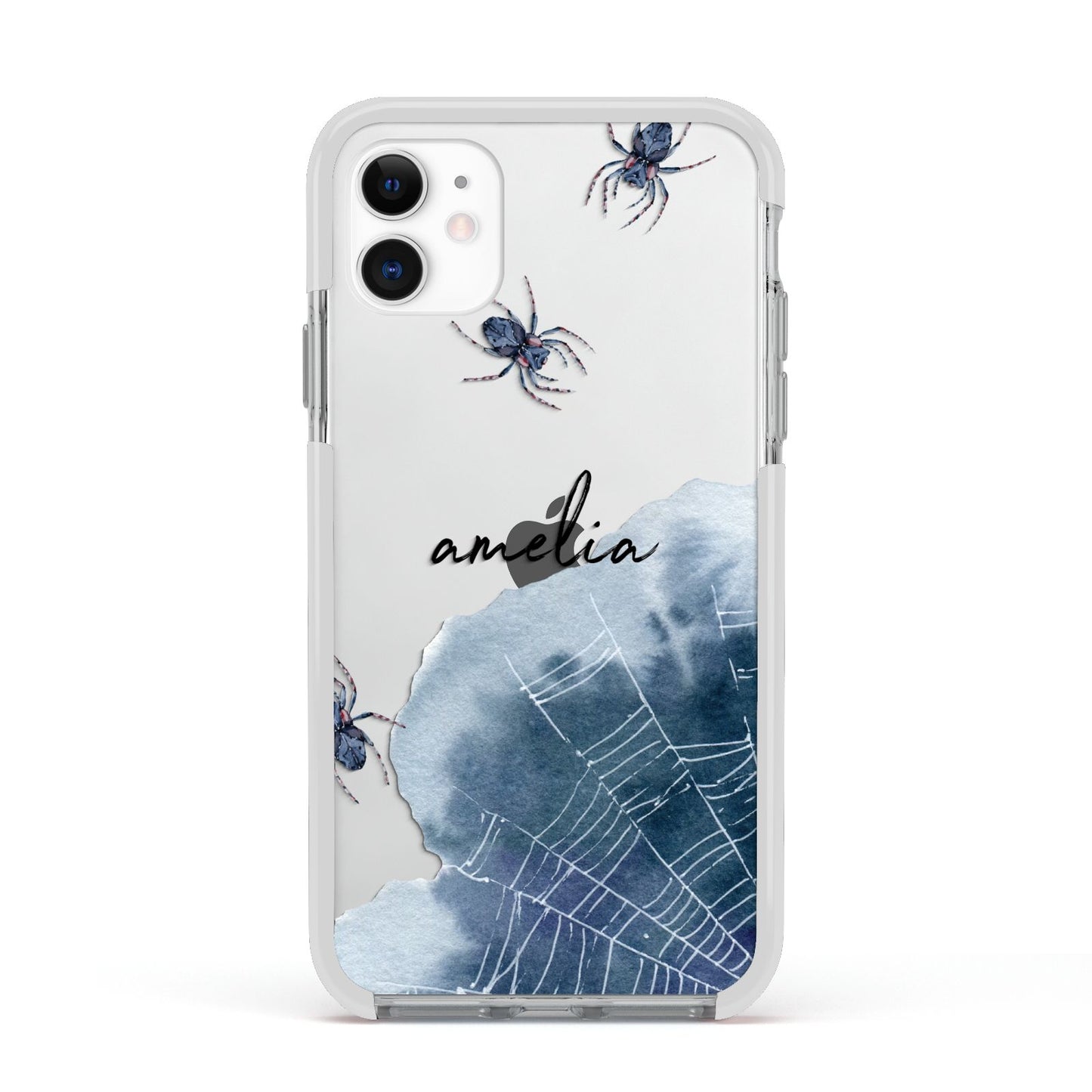 Personalised Halloween Spider Web Apple iPhone 11 in White with White Impact Case