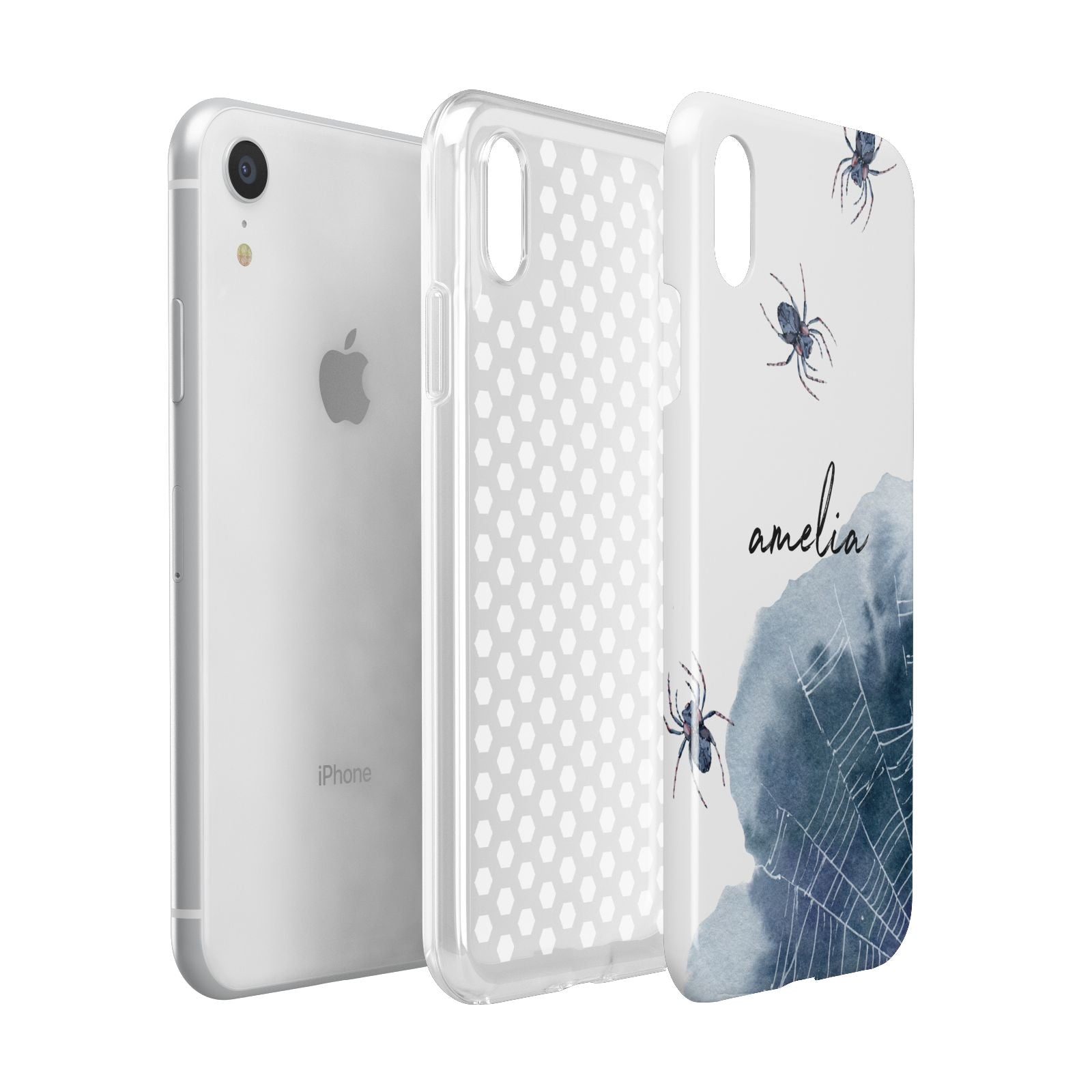 Personalised Halloween Spider Web Apple iPhone XR White 3D Tough Case Expanded view