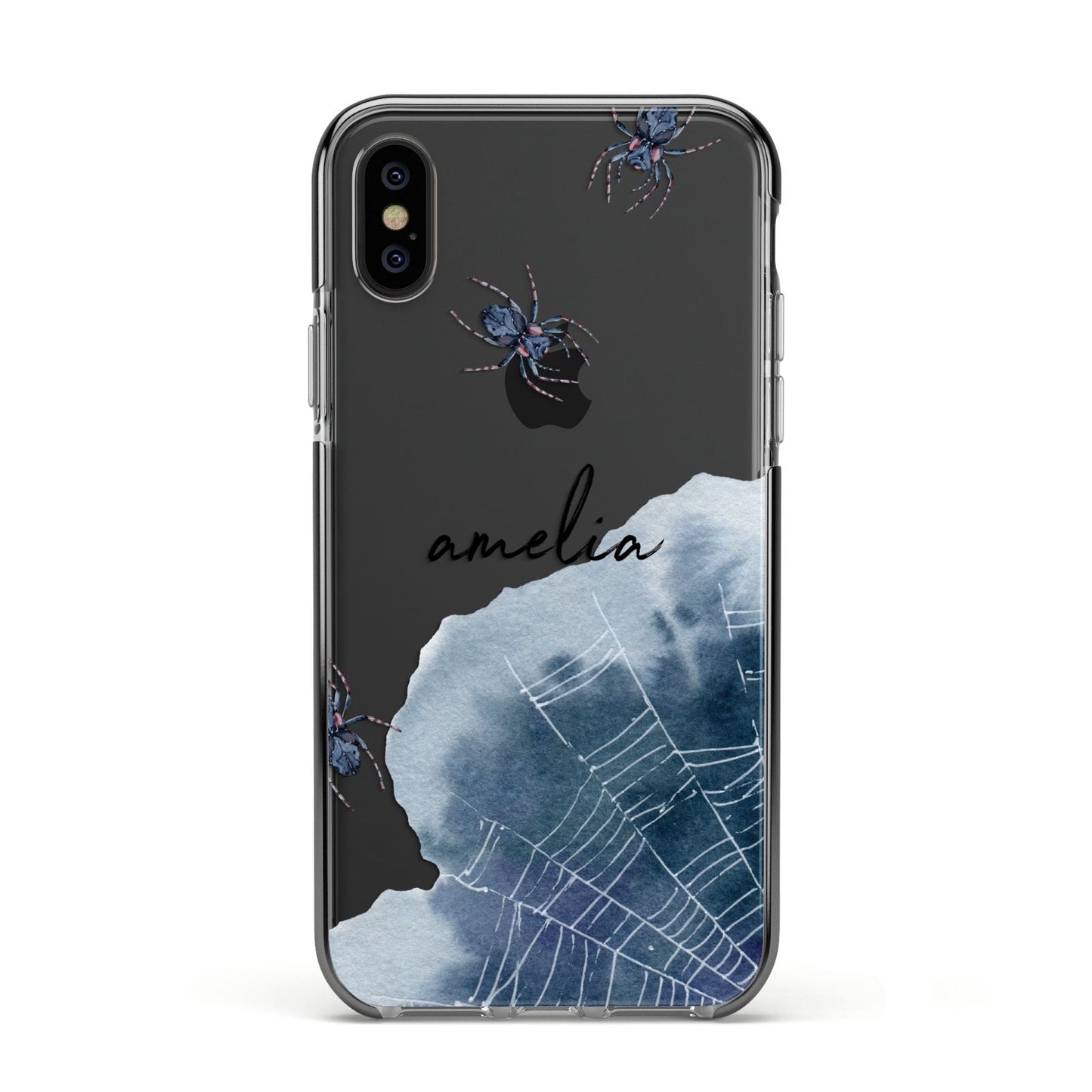 Personalised Halloween Spider Web Apple iPhone Xs Impact Case Black Edge on Black Phone