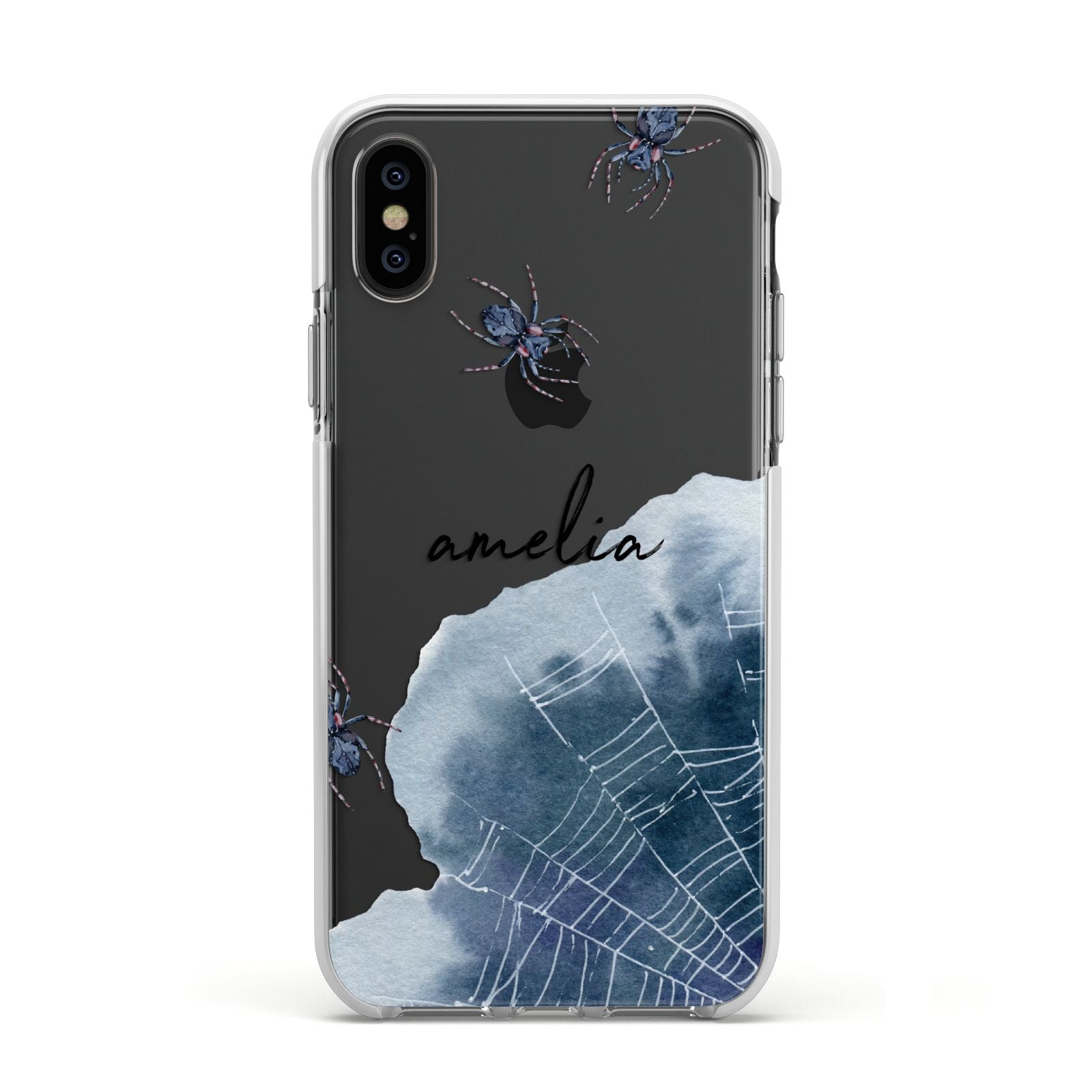 Personalised Halloween Spider Web Apple iPhone Xs Impact Case White Edge on Black Phone