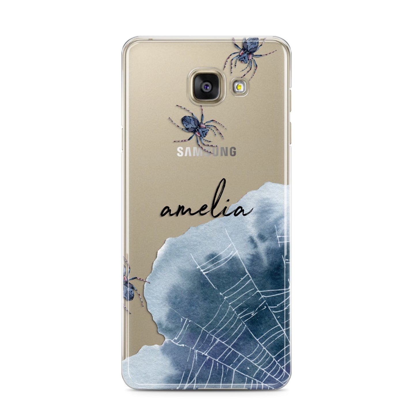 Personalised Halloween Spider Web Samsung Galaxy A3 2016 Case on gold phone