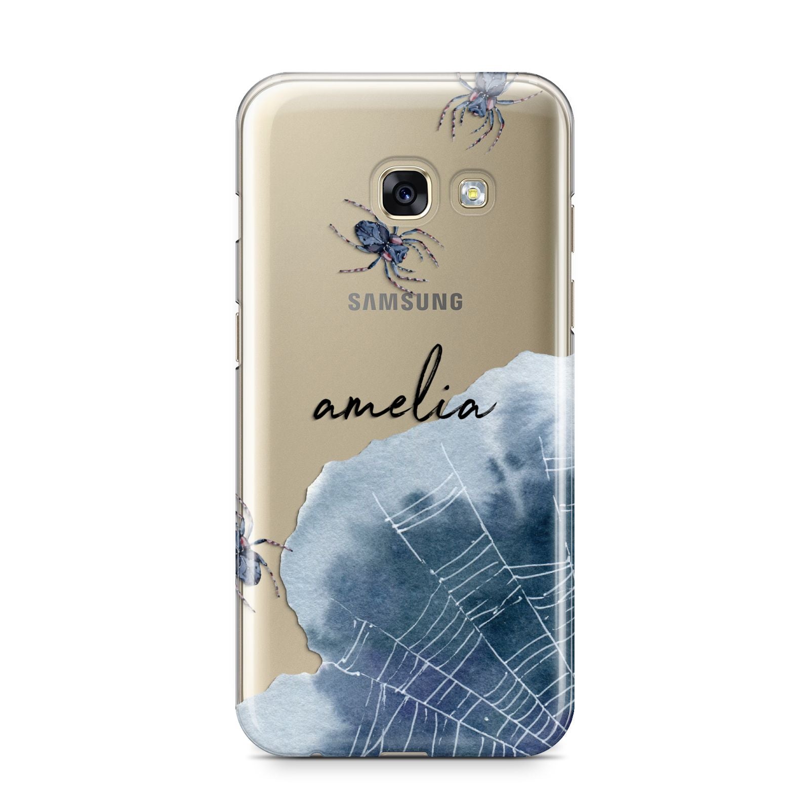 Personalised Halloween Spider Web Samsung Galaxy A3 2017 Case on gold phone