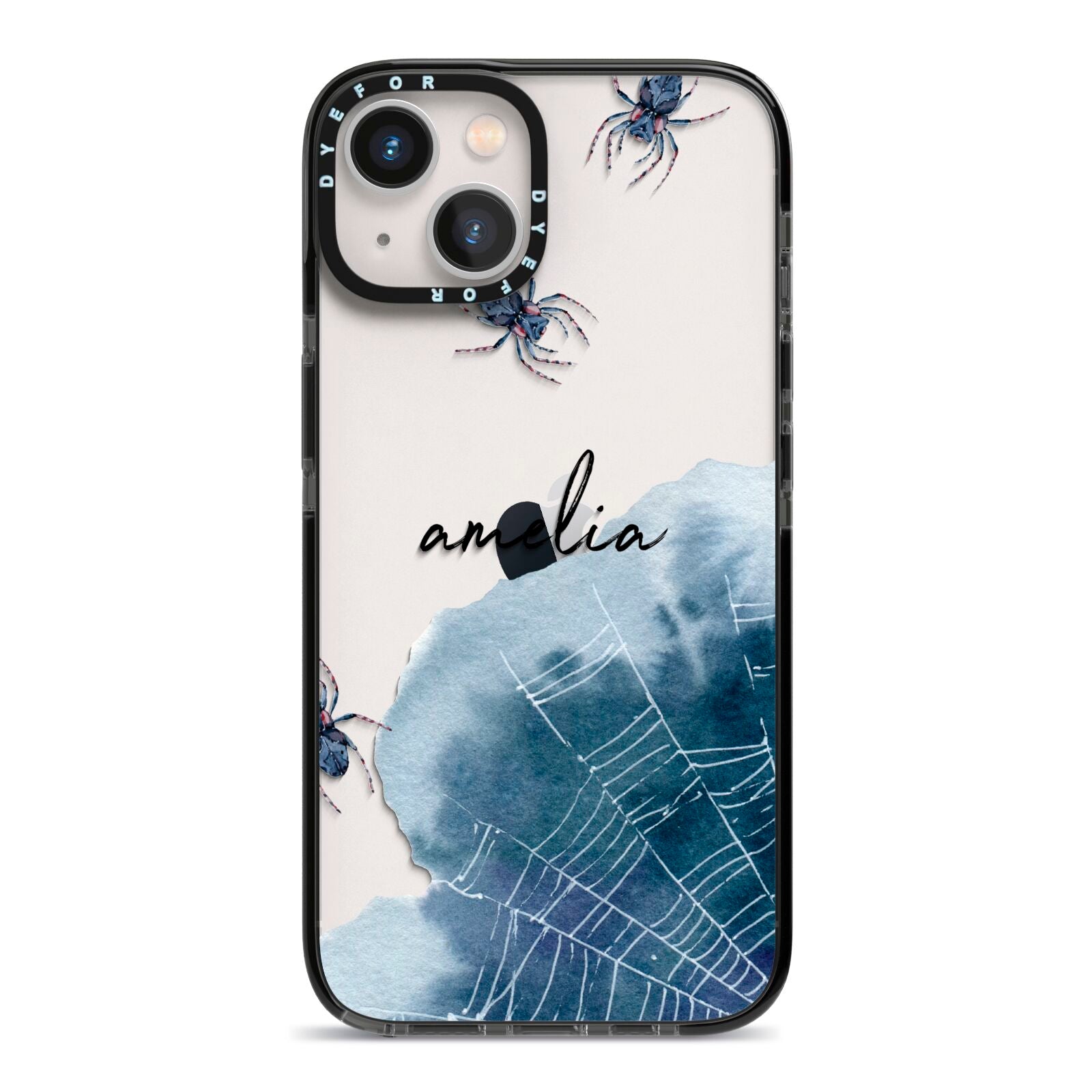 Personalised Halloween Spider Web iPhone 13 Black Impact Case on Silver phone