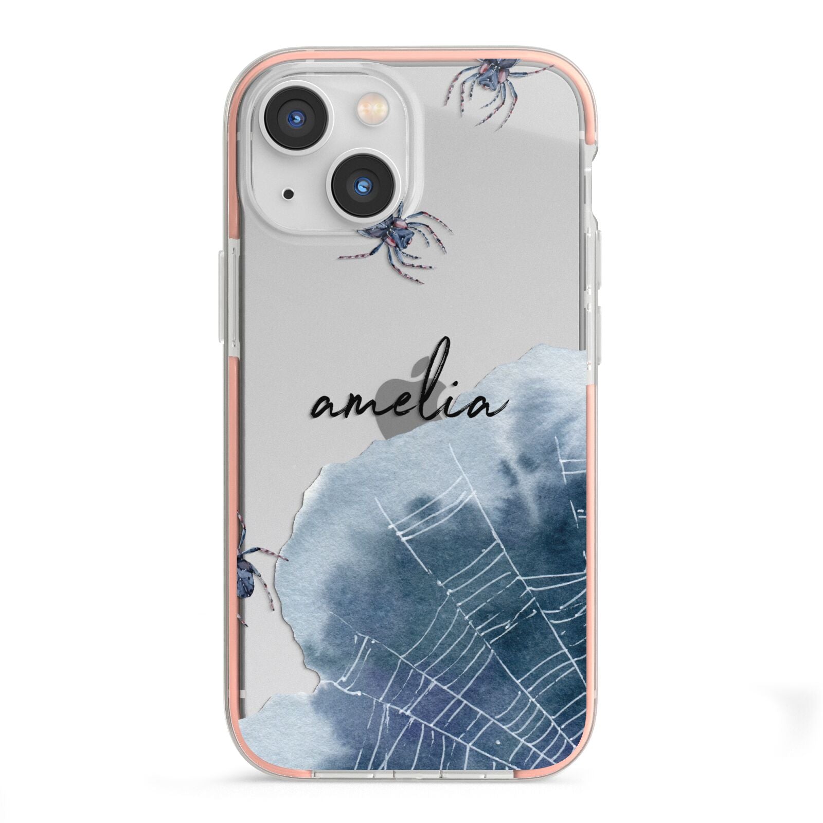 Personalised Halloween Spider Web iPhone 13 Mini TPU Impact Case with Pink Edges