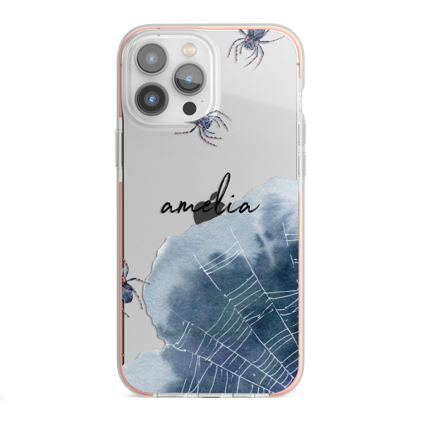 Personalised Halloween Spider Web iPhone 13 Pro Max TPU Impact Case with Pink Edges