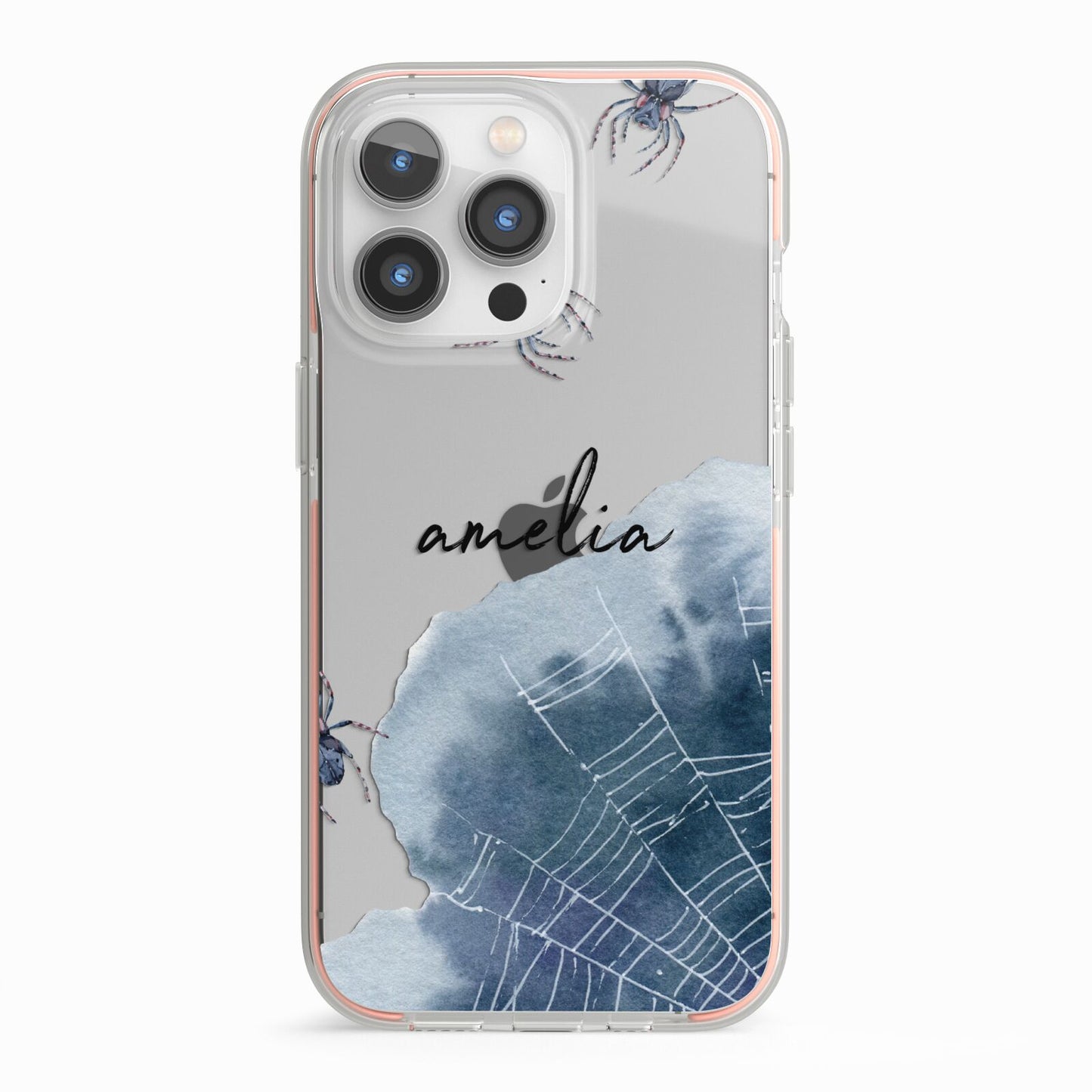 Personalised Halloween Spider Web iPhone 13 Pro TPU Impact Case with Pink Edges