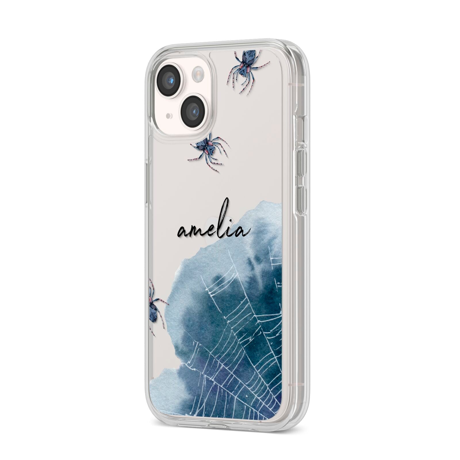 Personalised Halloween Spider Web iPhone 14 Clear Tough Case Starlight Angled Image