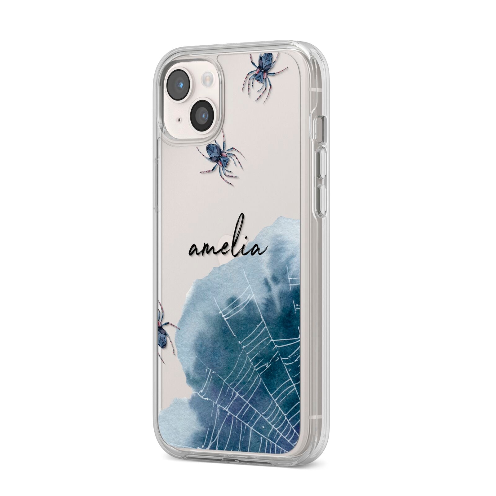 Personalised Halloween Spider Web iPhone 14 Plus Clear Tough Case Starlight Angled Image