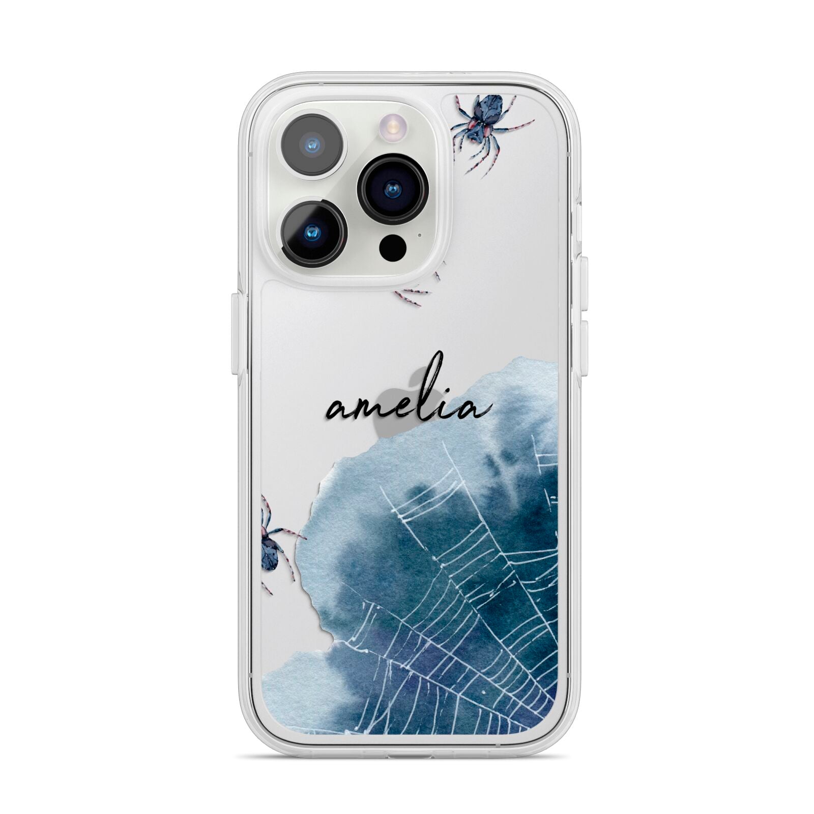Personalised Halloween Spider Web iPhone 14 Pro Clear Tough Case Silver