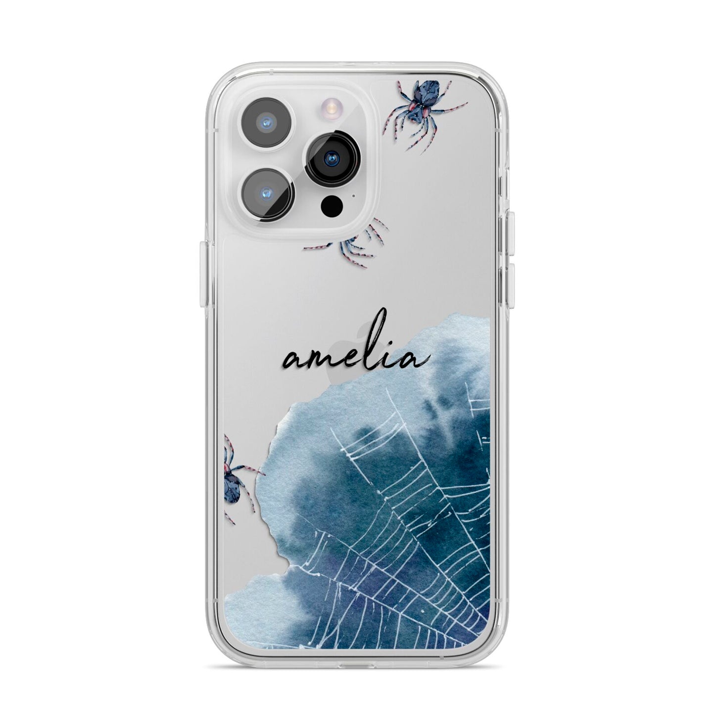 Personalised Halloween Spider Web iPhone 14 Pro Max Clear Tough Case Silver
