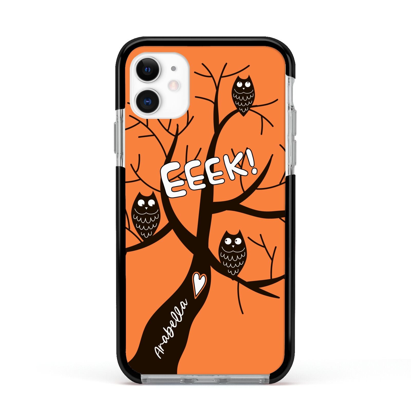 Personalised Halloween Tree Apple iPhone 11 in White with Black Impact Case